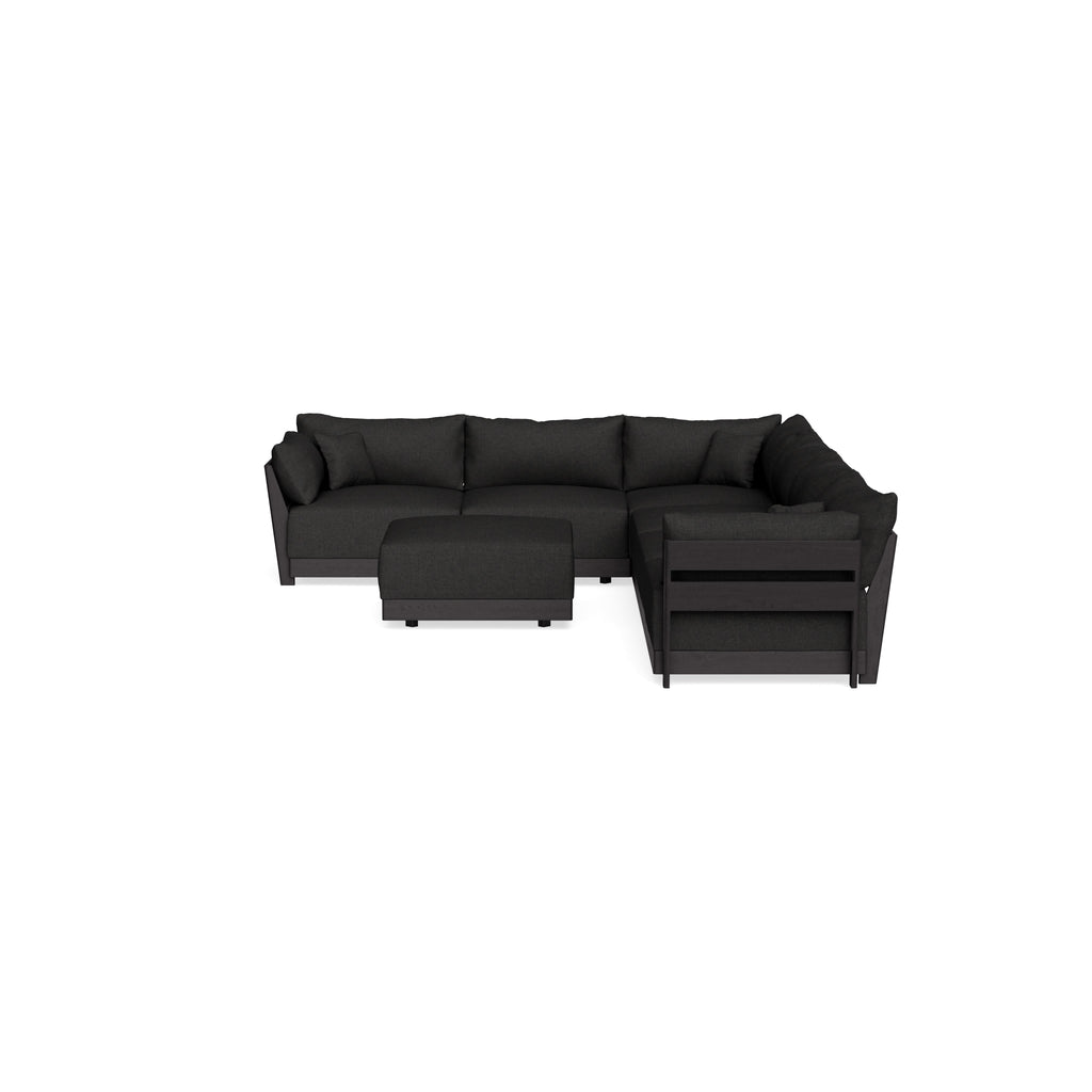 Modular Bondi Black 6-Seater Corner Sectional + Ottoman in Peppercorn | Memory Foam Blend