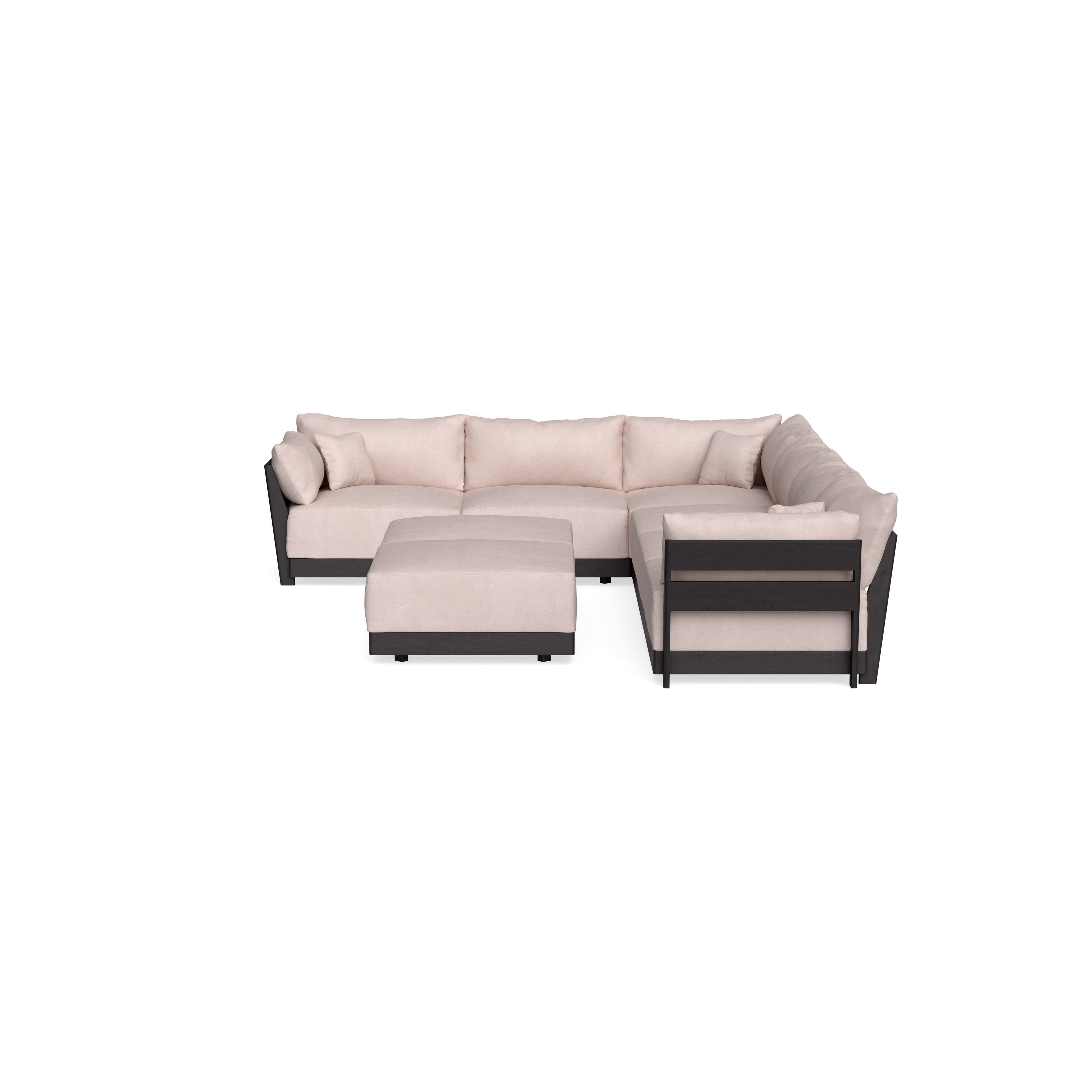 Modular Bondi Black 6-Seater Corner Sectional + Bench Ottoman in Blush | Classic Blend