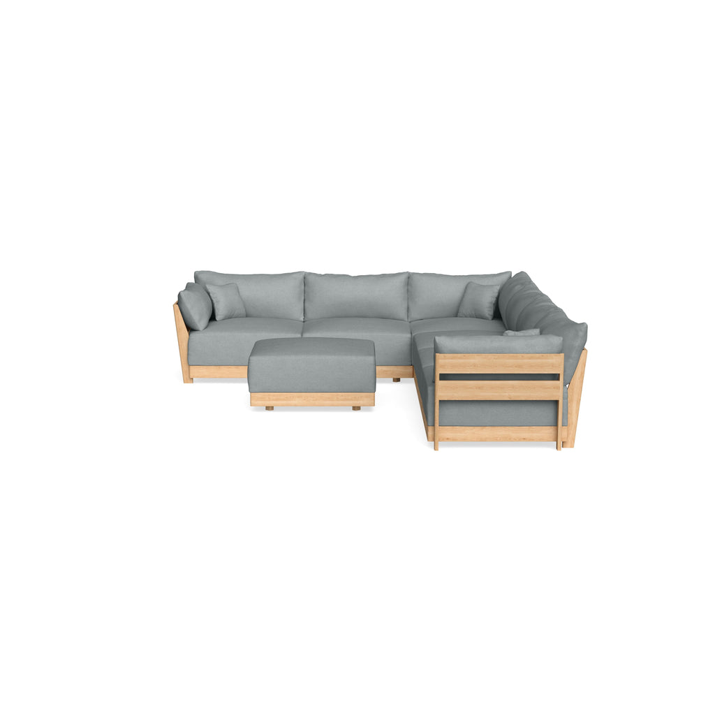 Modular Bondi Latte 6-Seater Corner Sectional + Ottoman in Light Steel | Memory Foam Blend