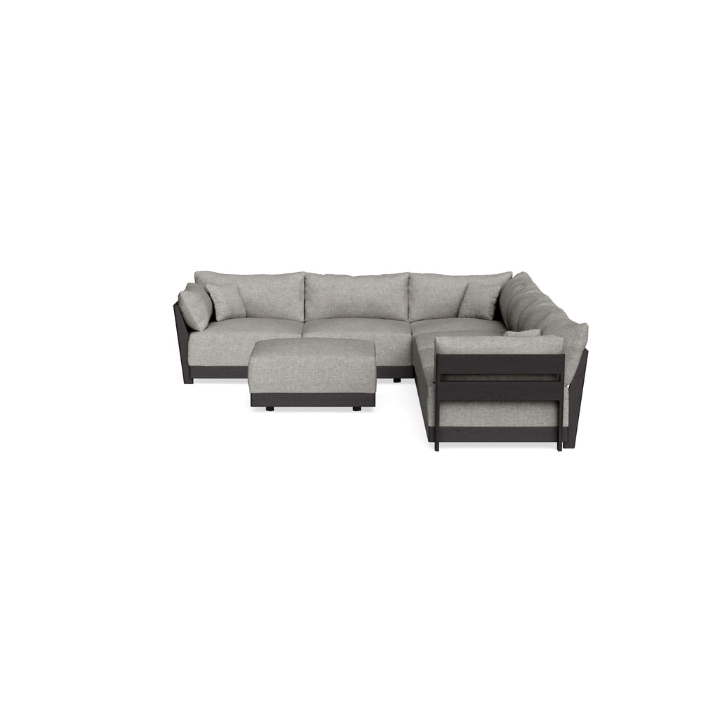 Modular Bondi Black 6-Seater Corner Sectional + Ottoman in Fog | Classic Blend