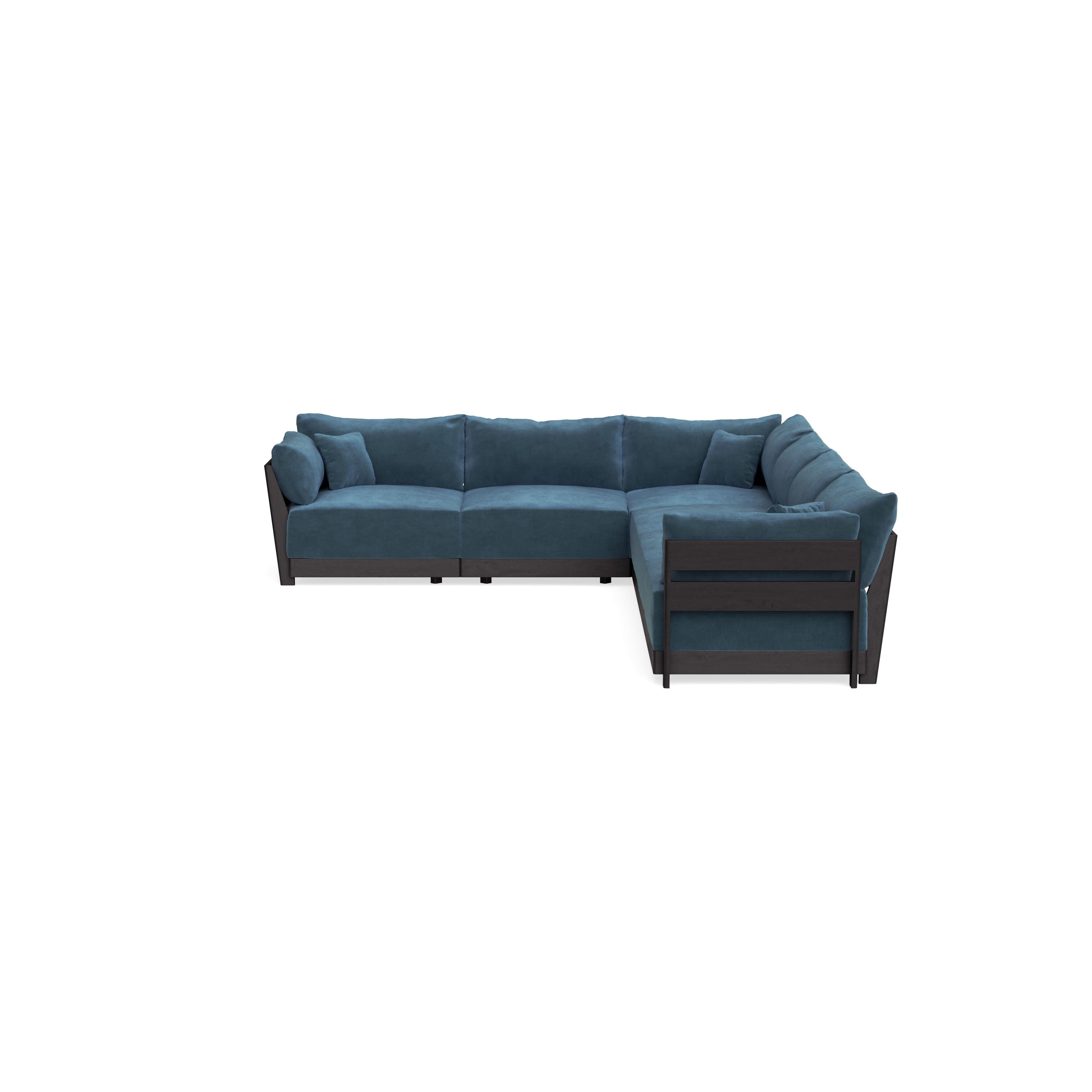 Modular Bondi Black 6-Seater Corner Sectional in Oxford Blue | Classic Blend