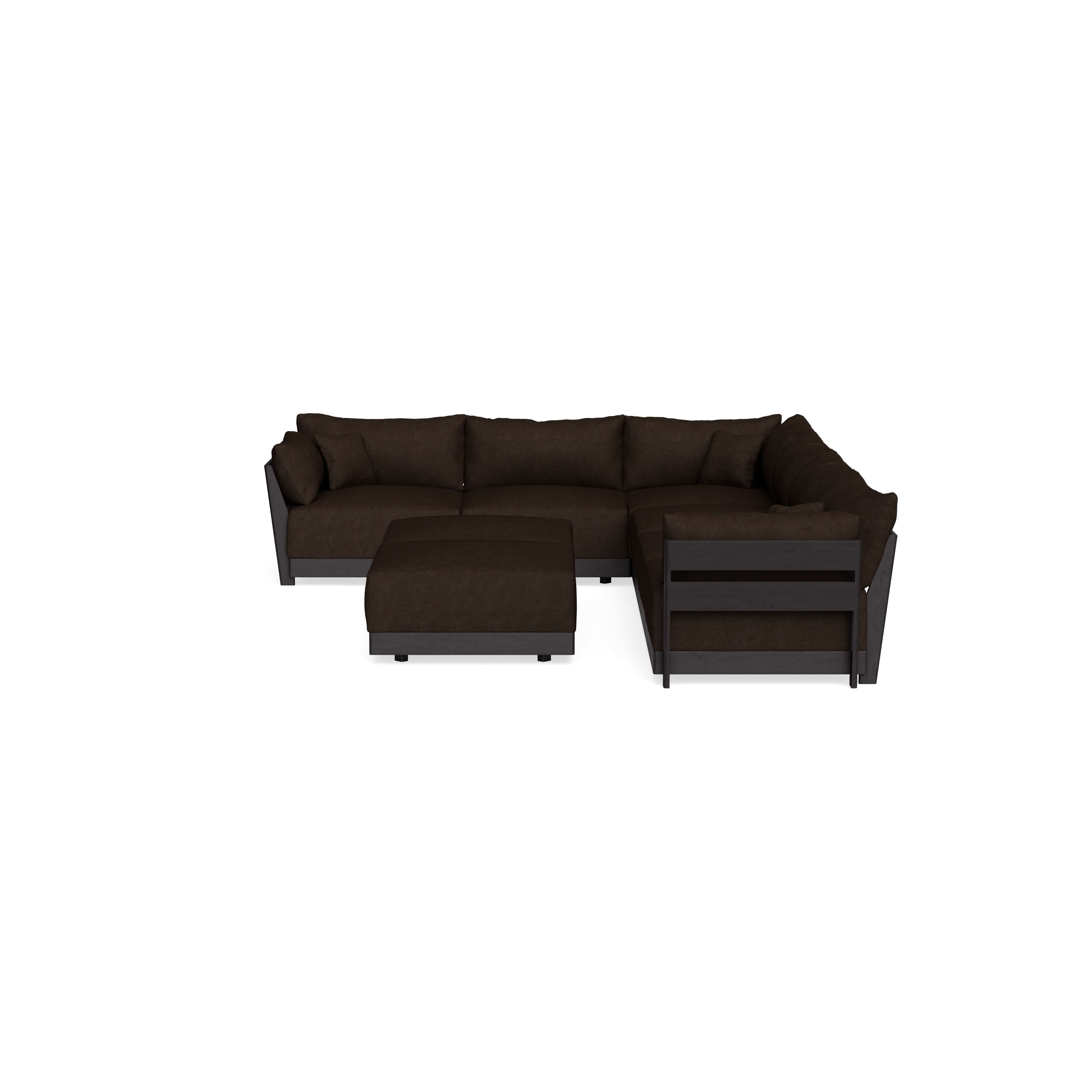 Modular Bondi Black 6-Seater Corner Sectional + Bench Ottoman in Espresso | Classic Blend