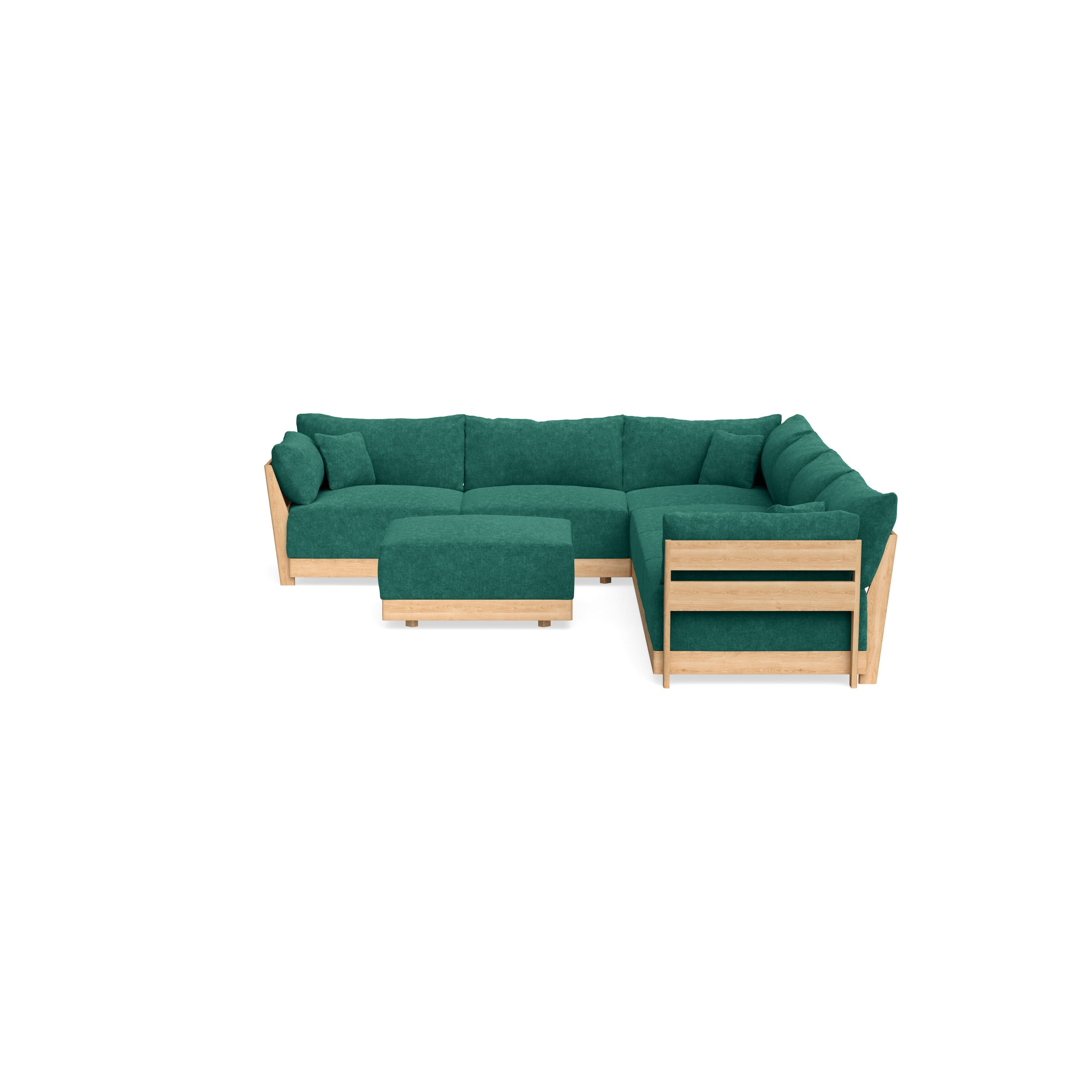 Modular Bondi Latte 6-Seater Corner Sectional + Ottoman in Jade Green | Classic Blend