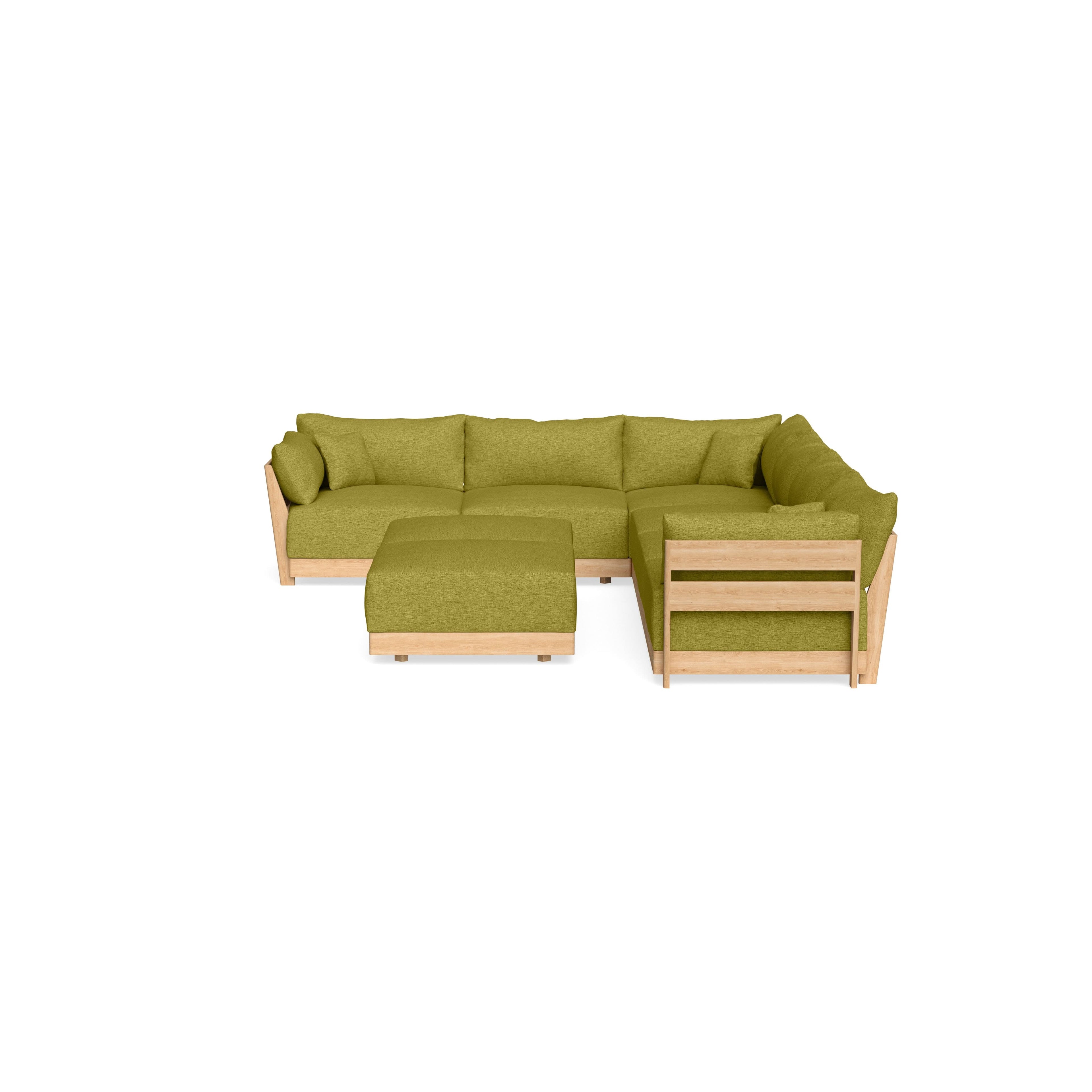 Modular Bondi Latte 6-Seater Corner Sectional + Bench Ottoman in Avocado | Memory Foam Blend
