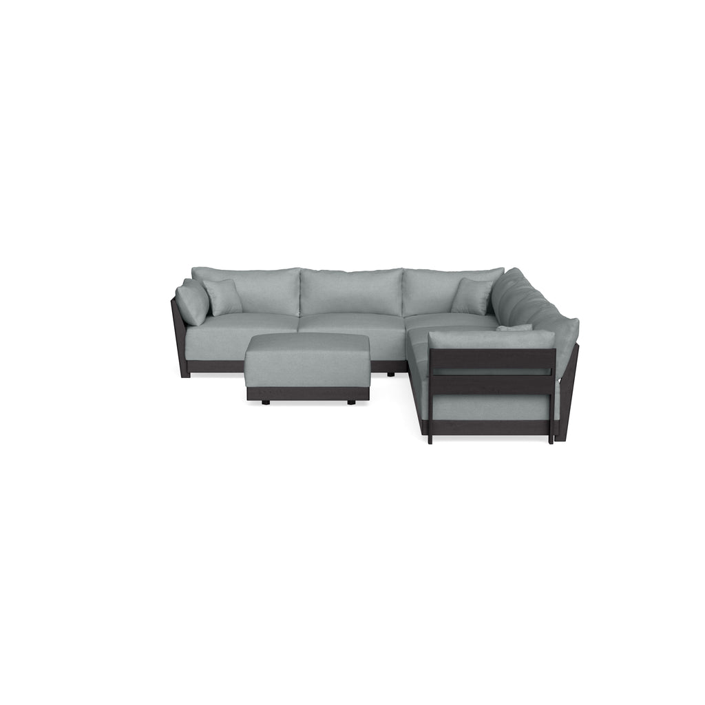 Modular Bondi Black 6-Seater Corner Sectional + Ottoman in Light Steel | Classic Blend