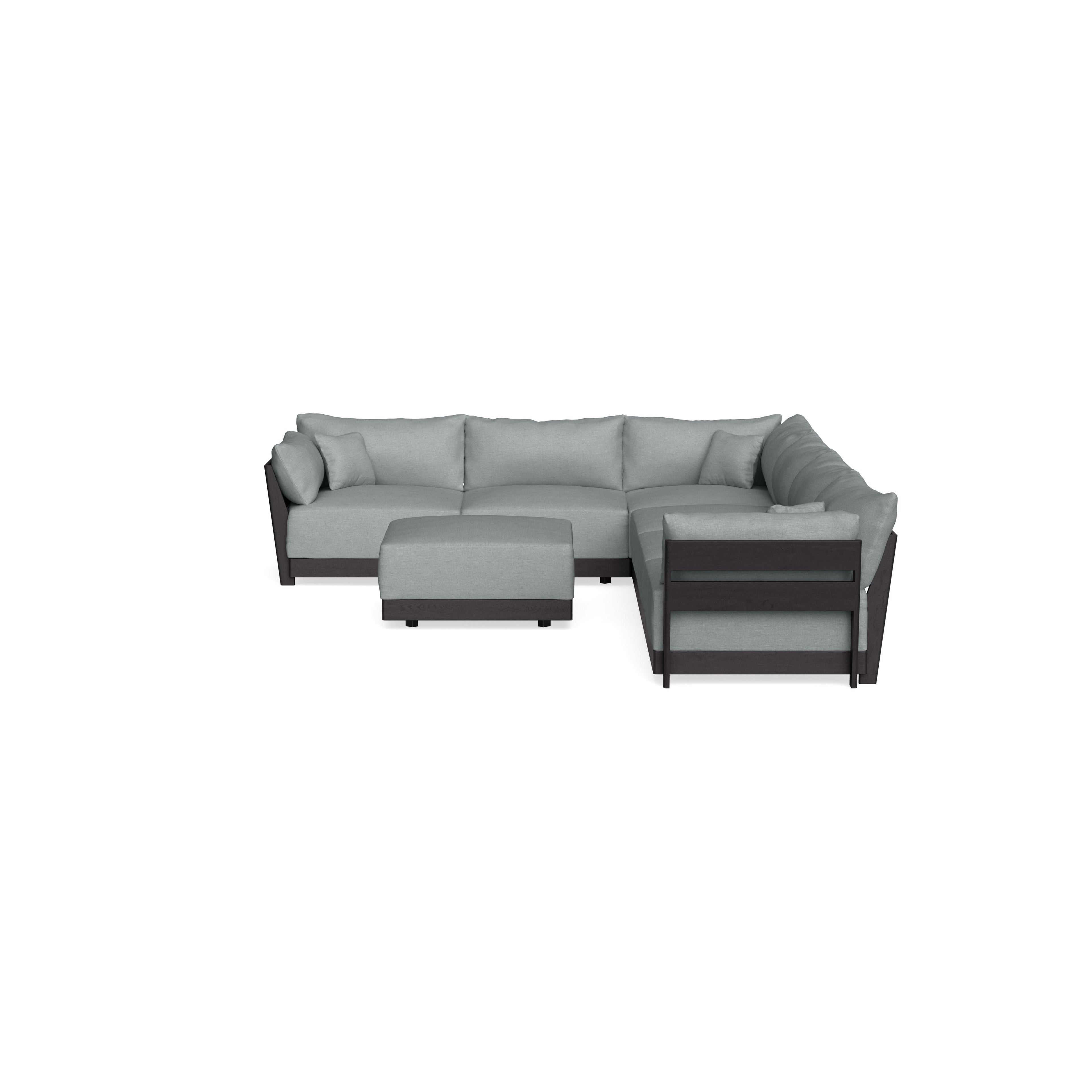 Modular Bondi Black 6-Seater Corner Sectional + Ottoman in Light Steel | Memory Foam Blend