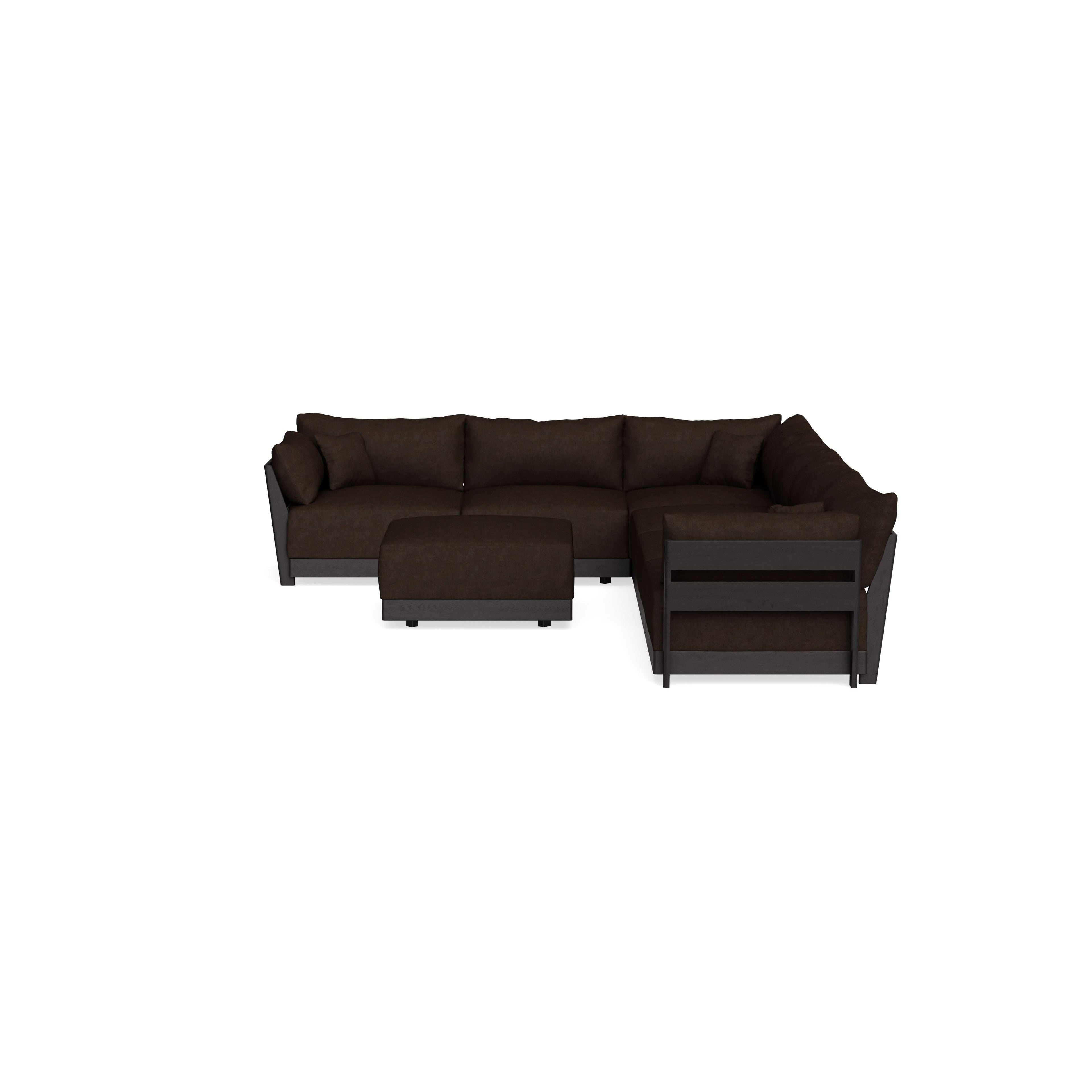 Modular Bondi Black 6-Seater Corner Sectional + Ottoman in Espresso | Memory Foam Blend