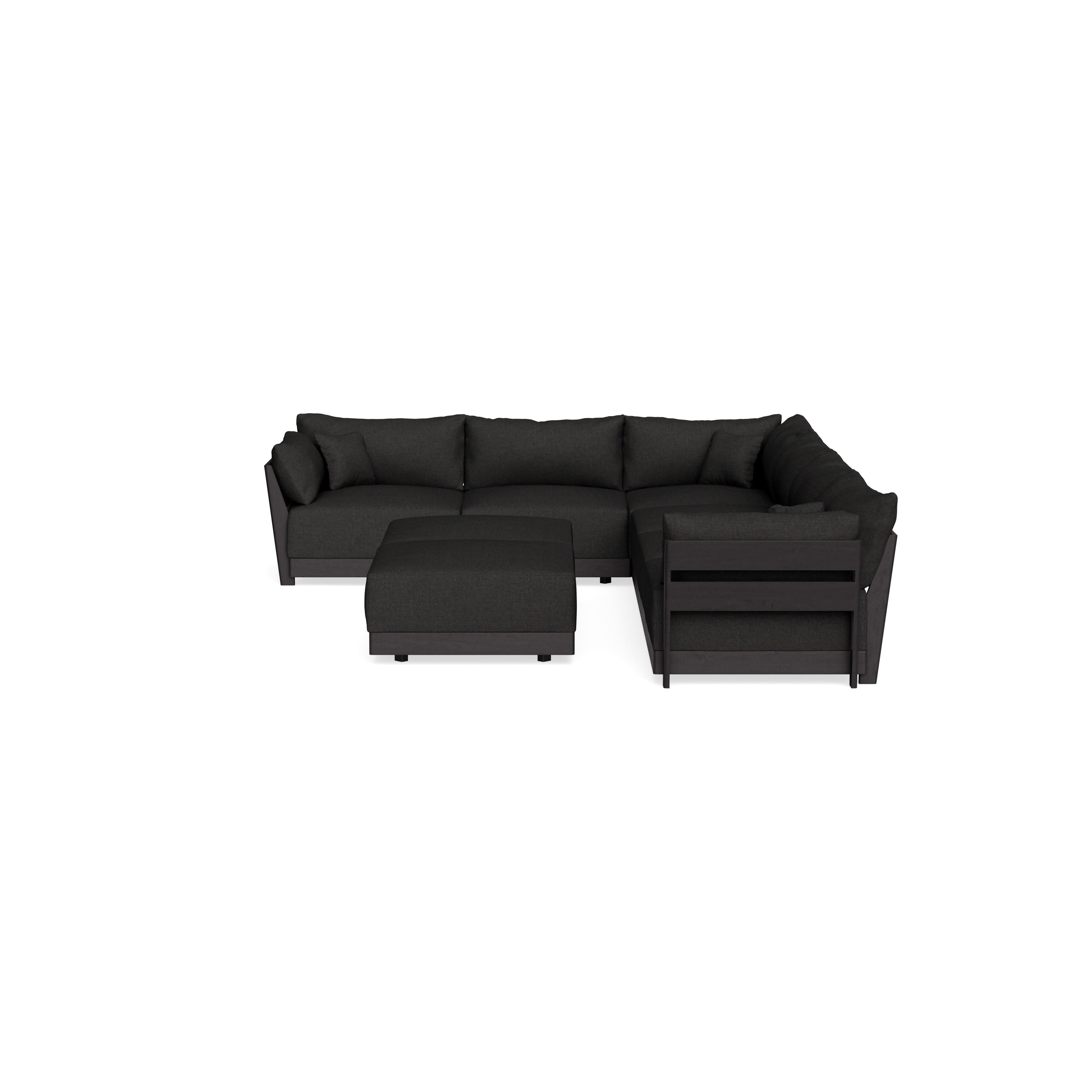 Modular Bondi Black 6-Seater Corner Sectional + Bench Ottoman in Peppercorn | Classic Blend