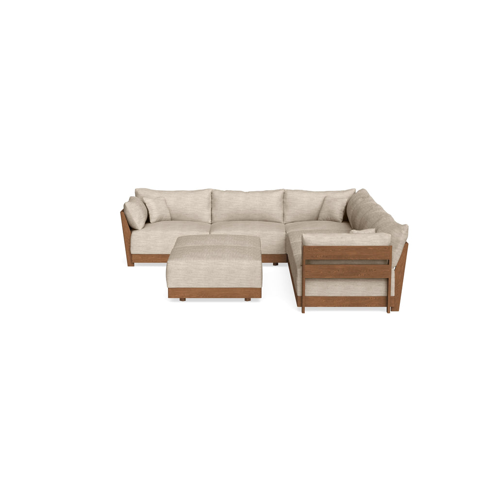 Modular Bondi Espresso 6-Seater Corner Sectional + Bench Ottoman in Wheat | Memory Foam Blend