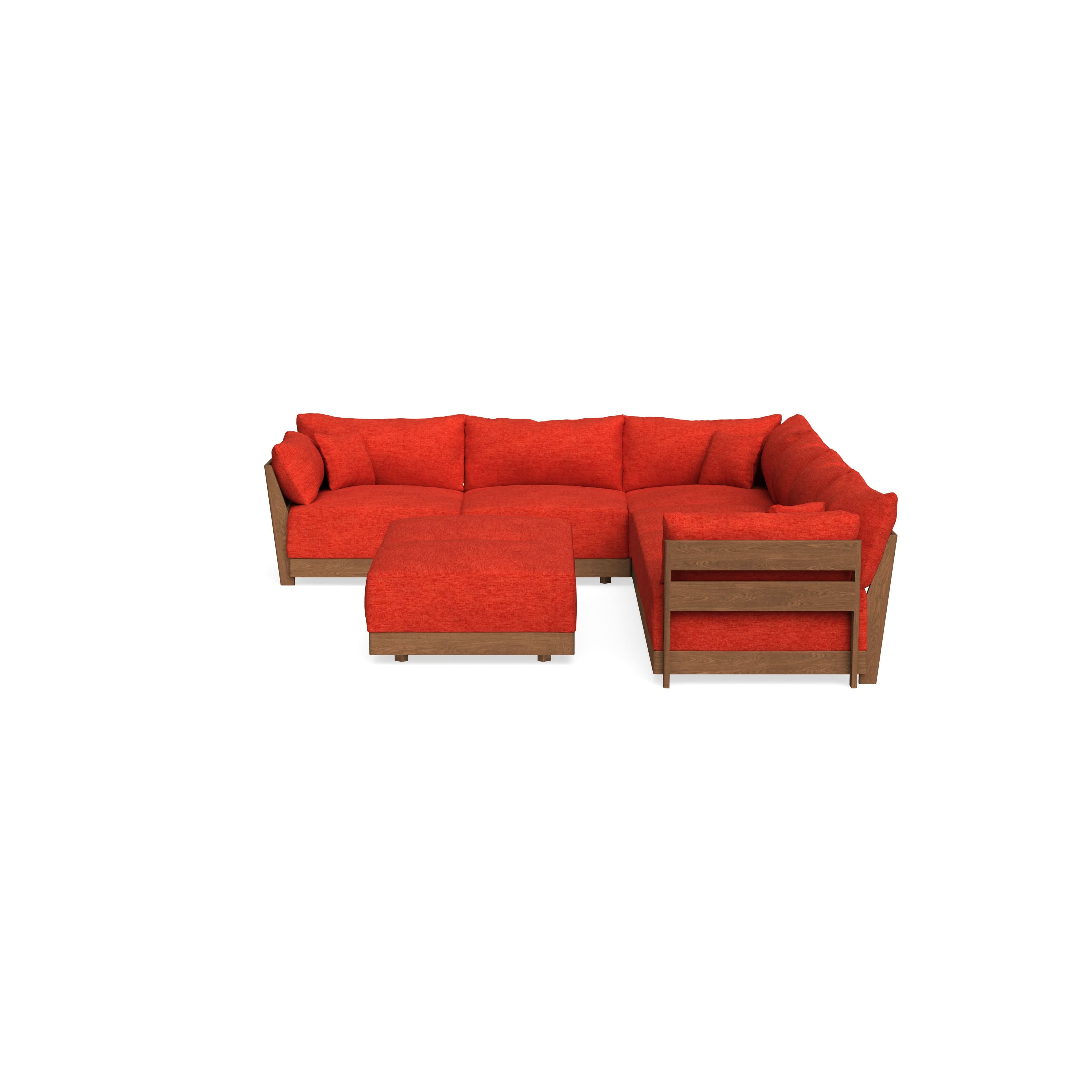Modular Bondi Espresso 6-Seater Corner Sectional + Bench Ottoman in Poppy Orange | Classic Blend