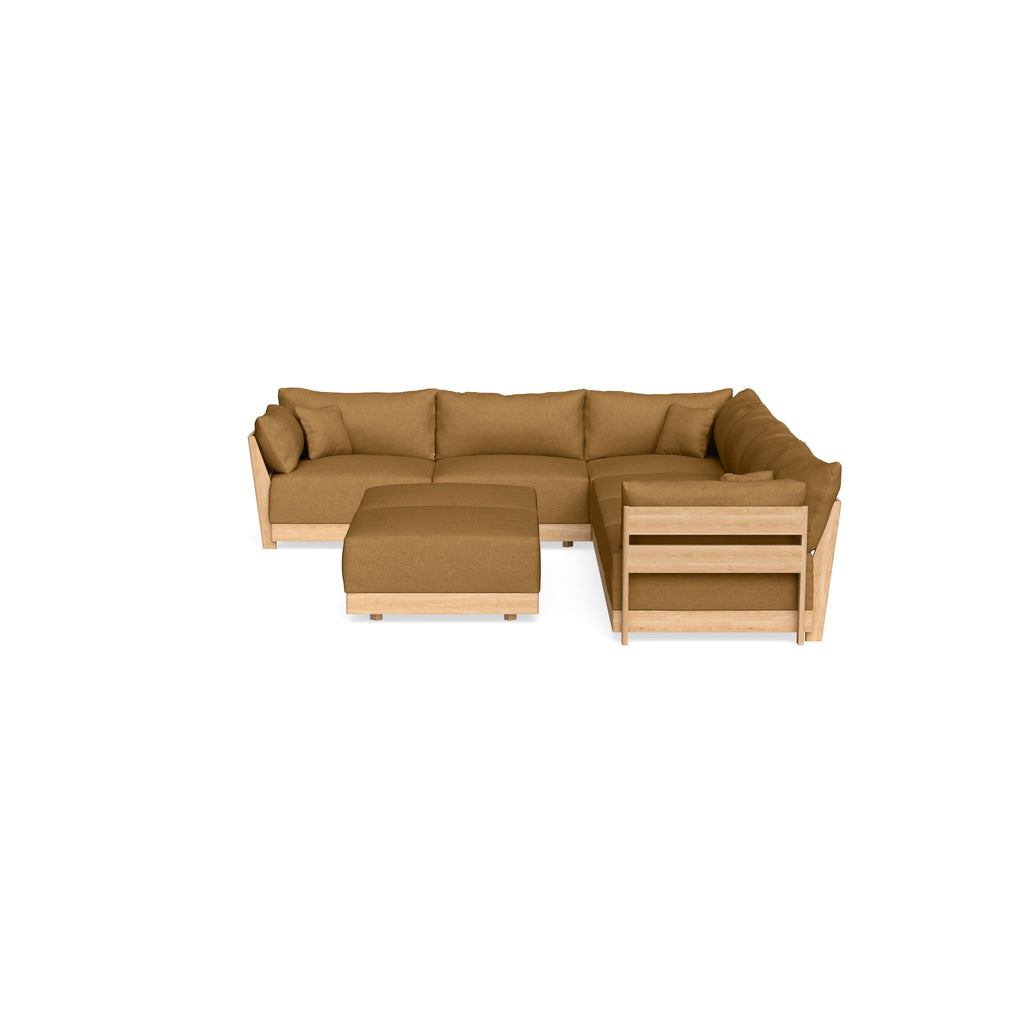 Modular Bondi Latte 6-Seater Corner Sectional + Bench Ottoman in Dijon | Classic Blend