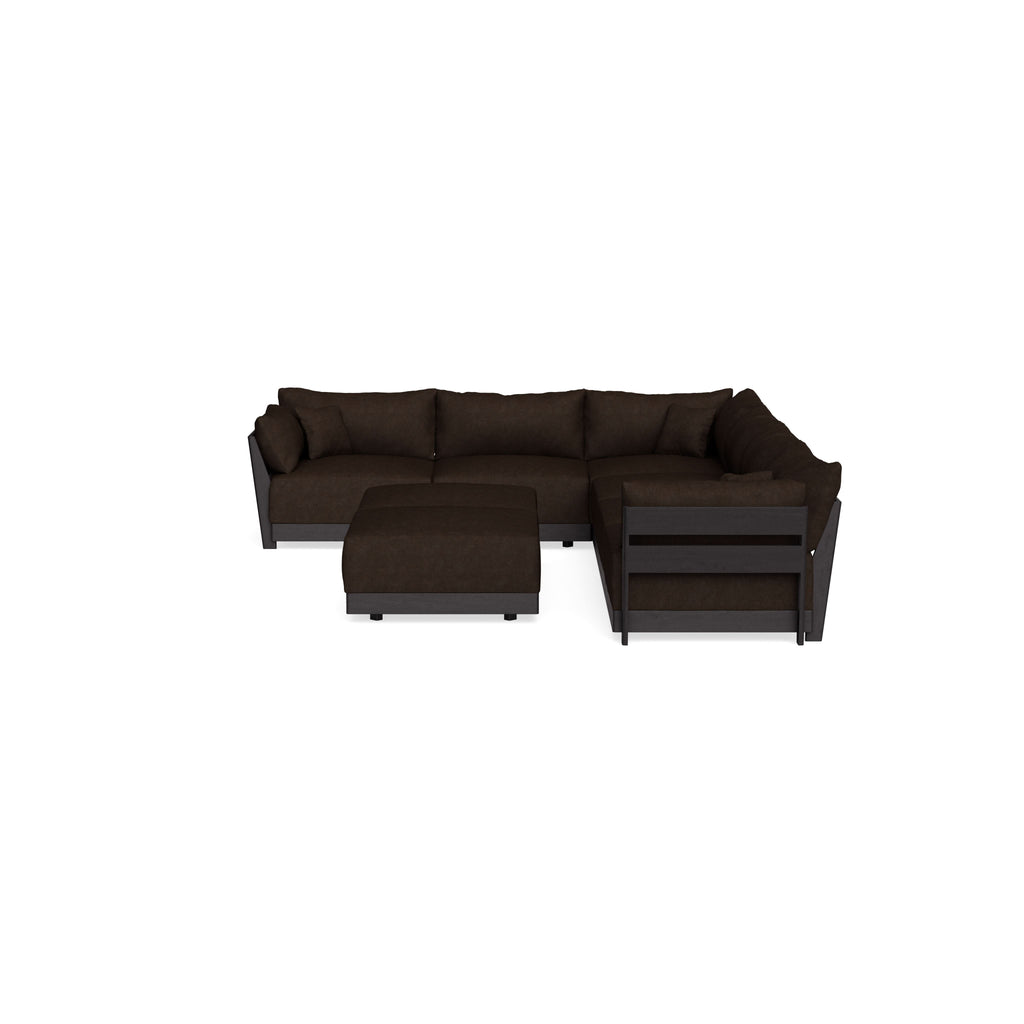 Modular Bondi Black 6-Seater Corner Sectional + Bench Ottoman in Espresso | Memory Foam Blend