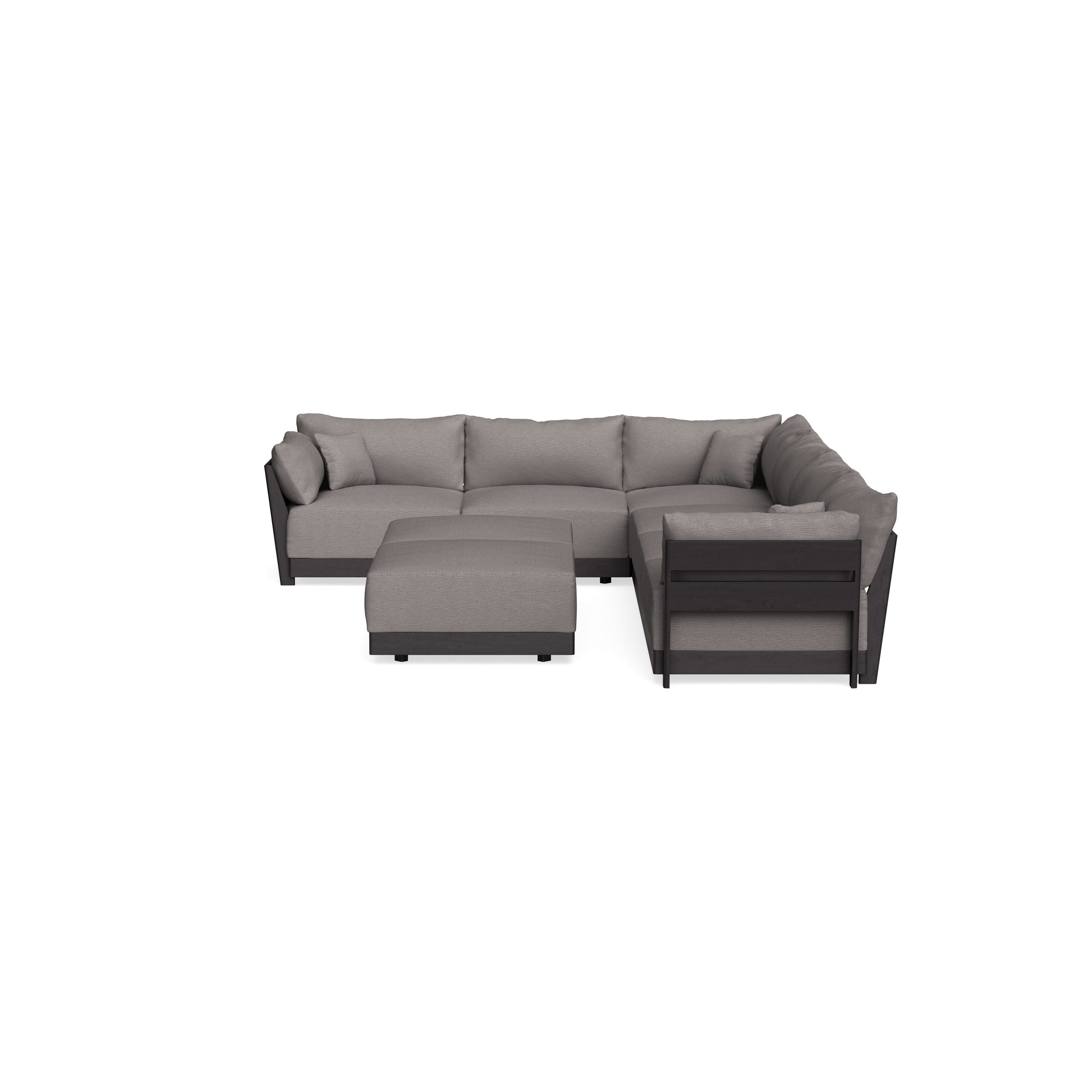 Modular Bondi Black 6-Seater Corner Sectional + Bench Ottoman in Cement | Memory Foam Blend