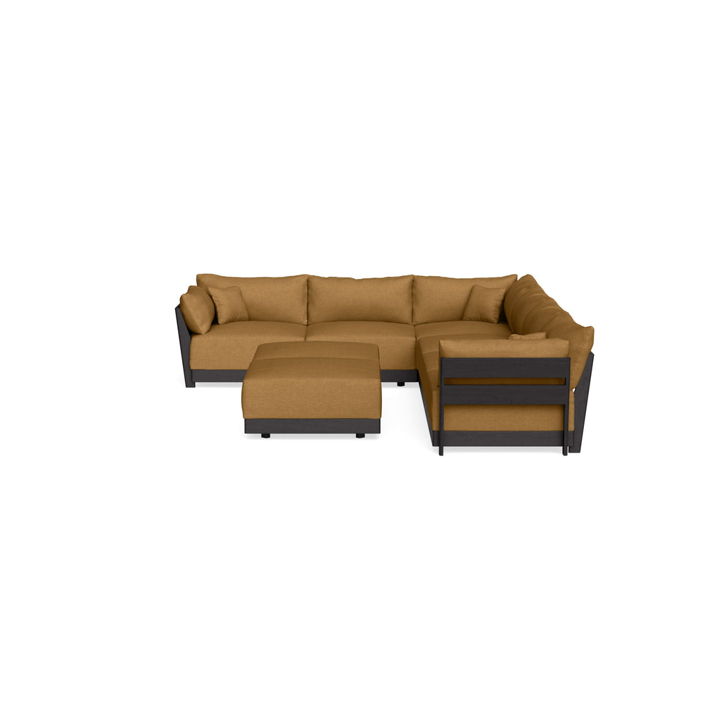 Modular Bondi Black 6-Seater Corner Sectional + Bench Ottoman in Dijon | Memory Foam Blend