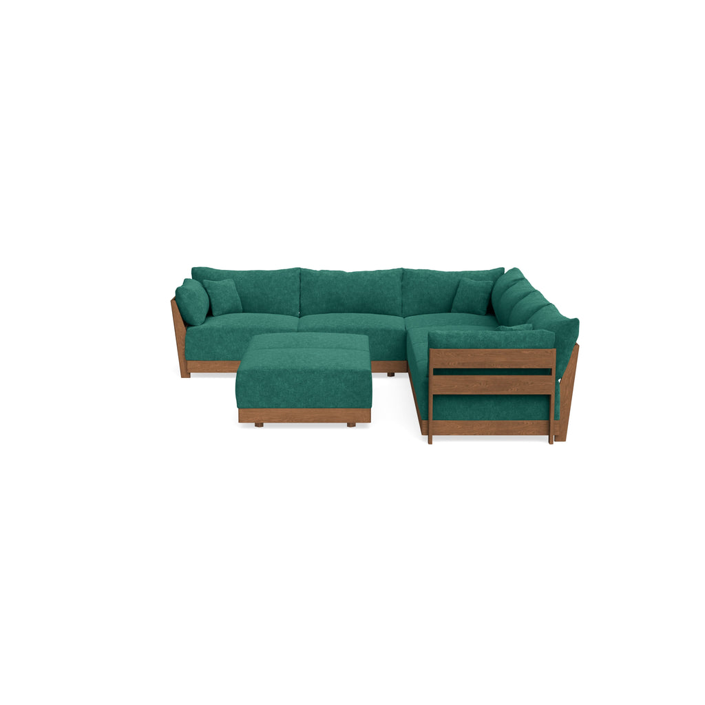 Modular Bondi Espresso 6-Seater Corner Sectional + Bench Ottoman in Jade Green | Classic Blend