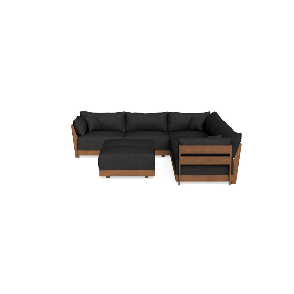 Modular Bondi Espresso 6-Seater Corner Sectional + Bench Ottoman in Peppercorn | Classic Blend