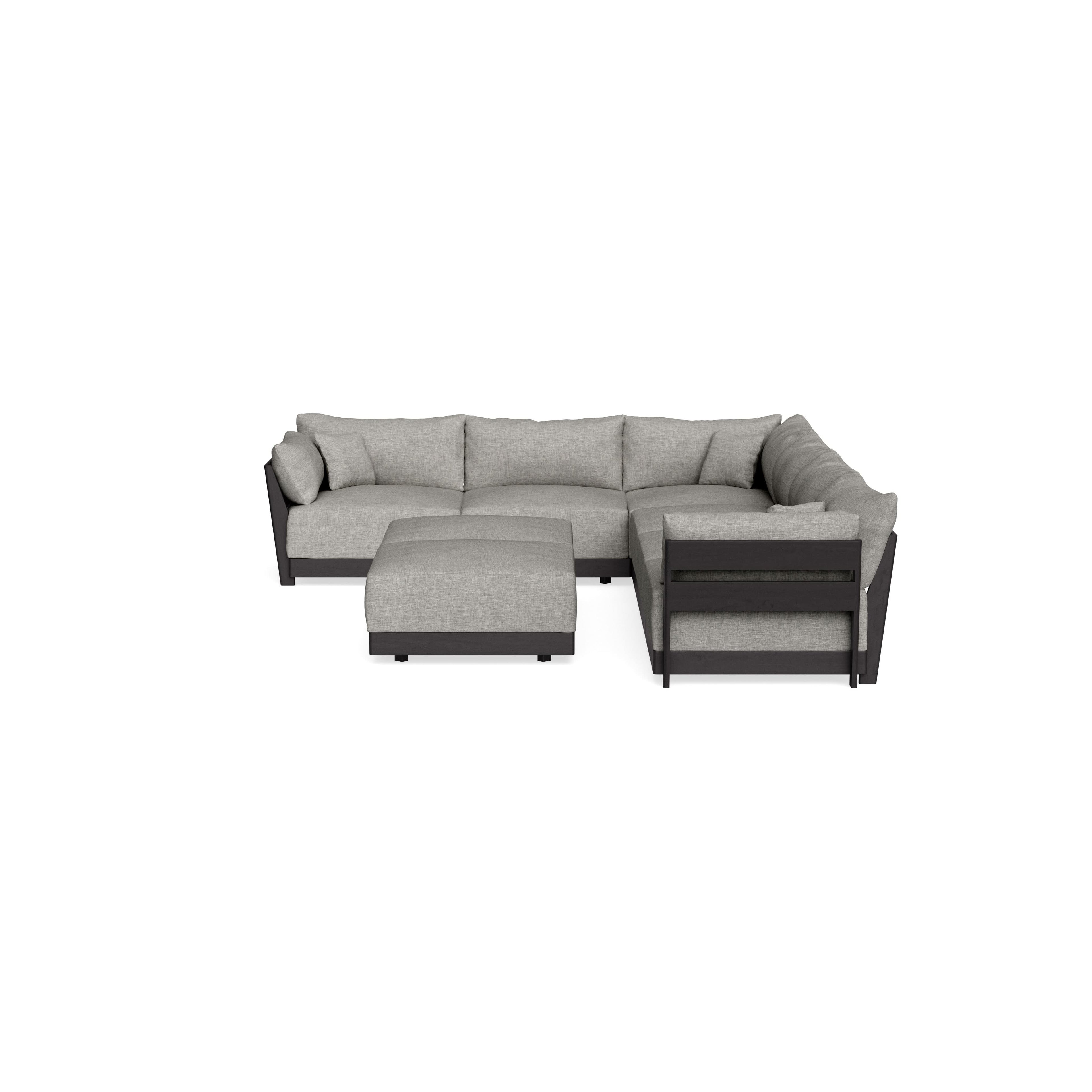 Modular Bondi Black 6-Seater Corner Sectional + Bench Ottoman in Fog | Classic Blend