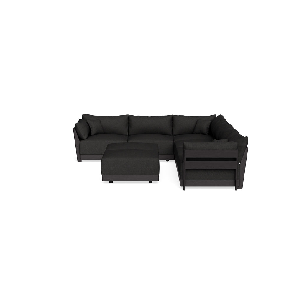 Modular Bondi Black 6-Seater Corner Sectional + Bench Ottoman in Peppercorn | Memory Foam Blend