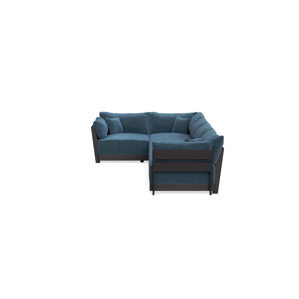 Modular Bondi Black 5-Seater L-Sectional in Oxford Blue | Memory Foam Blend