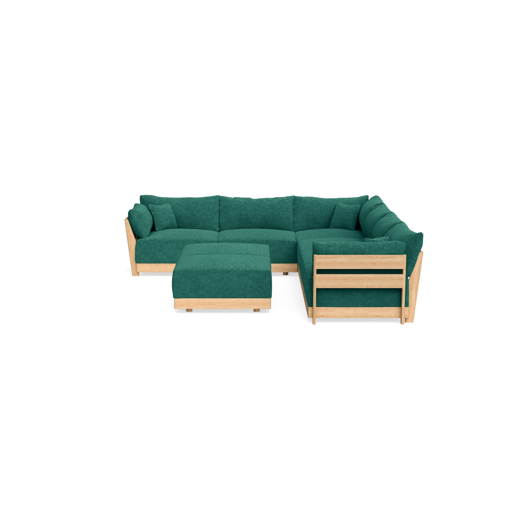 Slipcover Only - Modular Bondi 6-Seater Corner Sectional + Bench Ottoman in Jade Green