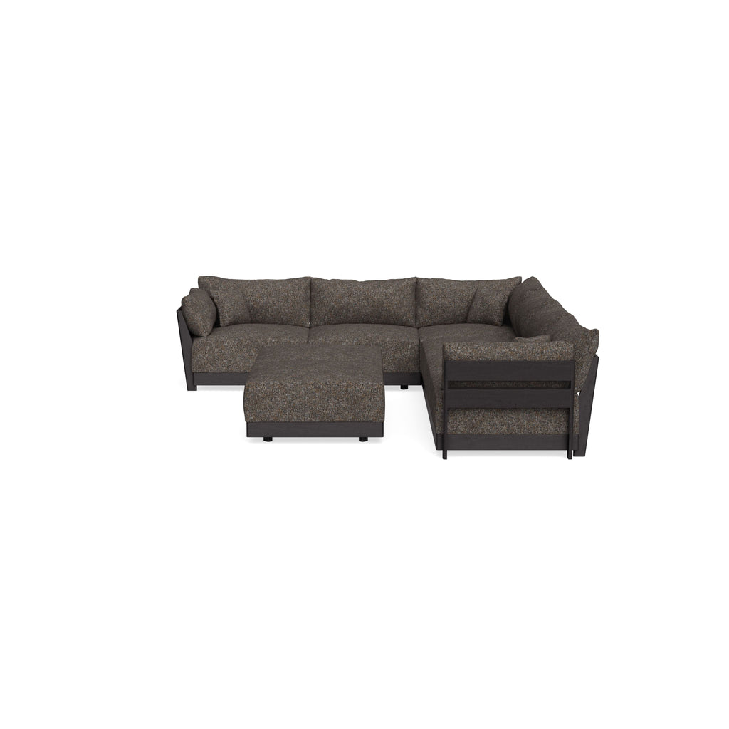 Modular Bondi Black 6-Seater Corner Sectional + Bench Ottoman in Eclipse | Classic Blend