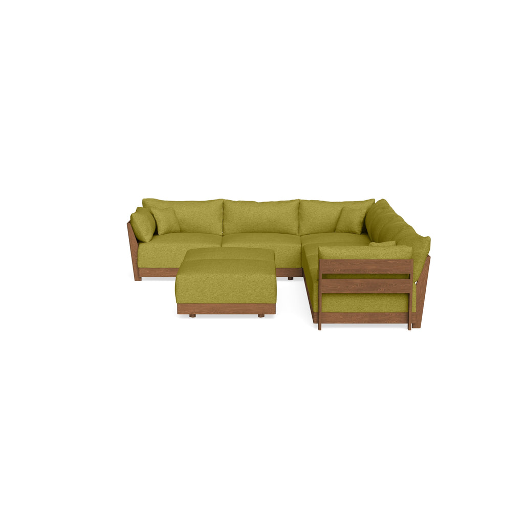 Modular Bondi Espresso 6-Seater Corner Sectional + Bench Ottoman in Avocado | Classic Blend
