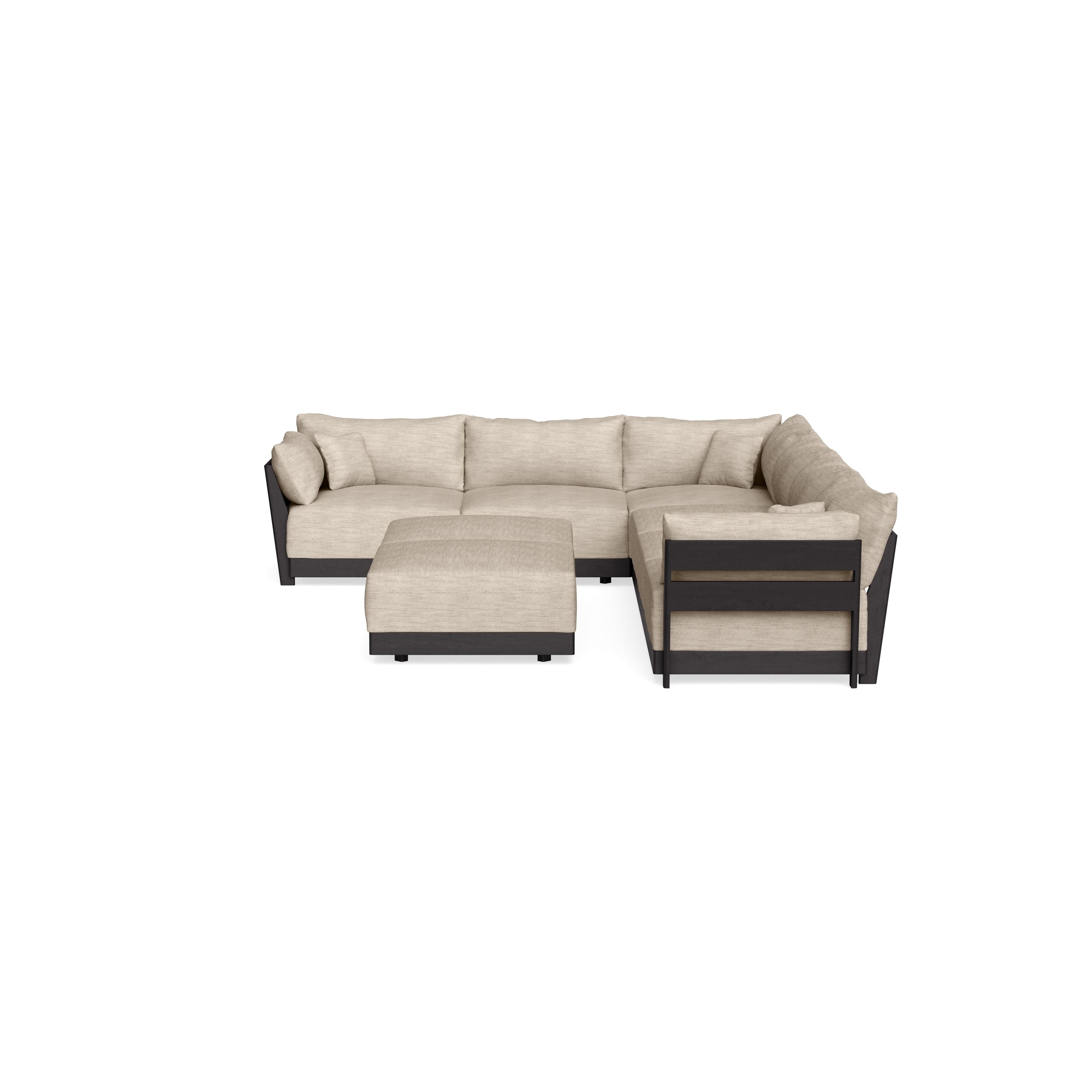 Modular Bondi Black 6-Seater Corner Sectional + Bench Ottoman in Wheat | Classic Blend
