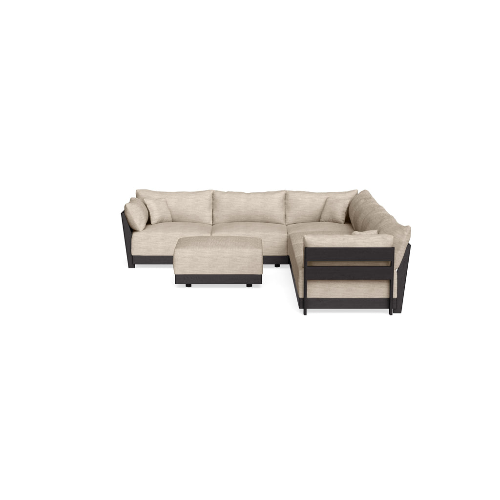 Modular Bondi Black 6-Seater Corner Sectional + Ottoman in Wheat | Classic Blend