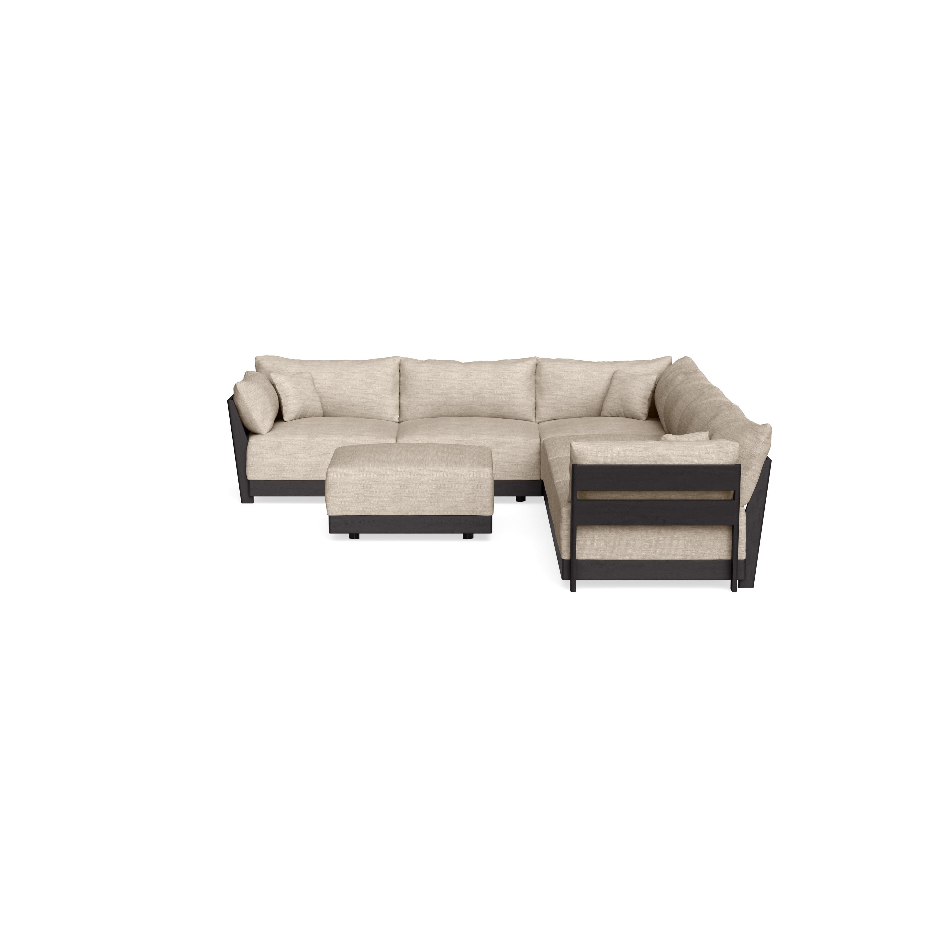 Modular Bondi Black 6-Seater Corner Sectional + Ottoman in Wheat | Classic Blend