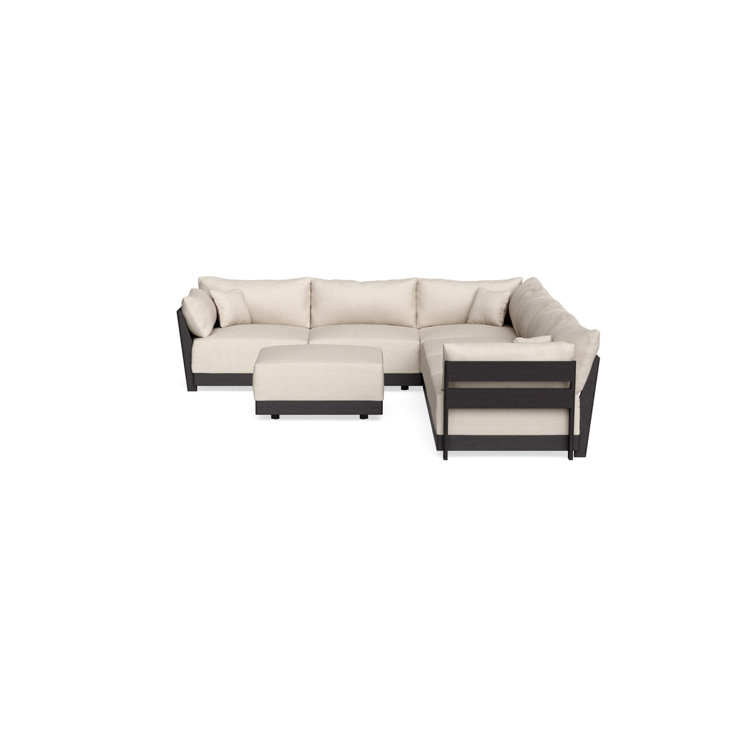 Modular Bondi Black 6-Seater Corner Sectional + Ottoman in Seashell | Memory Foam Blend