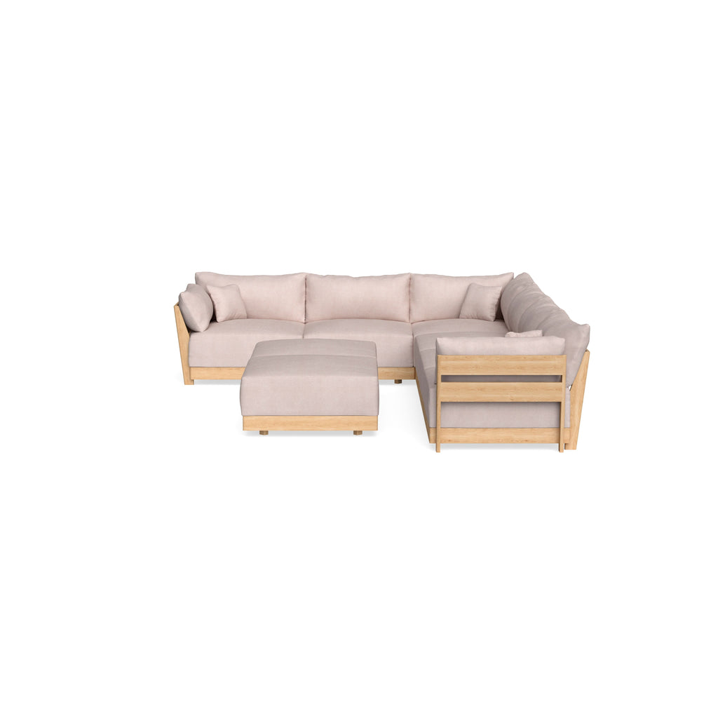 Modular Bondi Latte 6-Seater Corner Sectional + Bench Ottoman in Blush | Memory Foam Blend