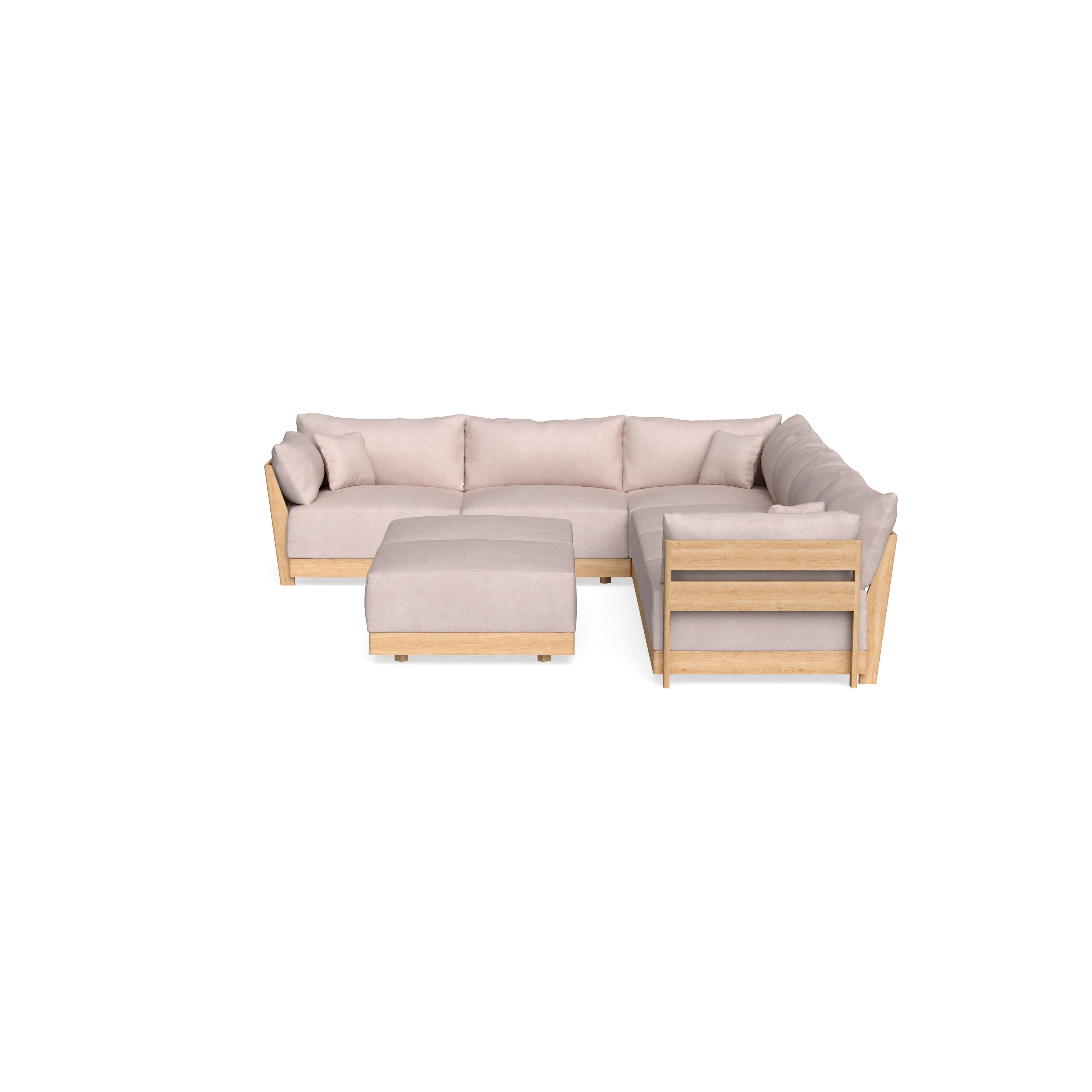 Modular Bondi Latte 6-Seater Corner Sectional + Bench Ottoman in Blush | Memory Foam Blend