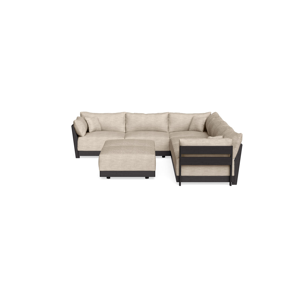 Modular Bondi Black 6-Seater Corner Sectional + Bench Ottoman in Wheat | Memory Foam Blend