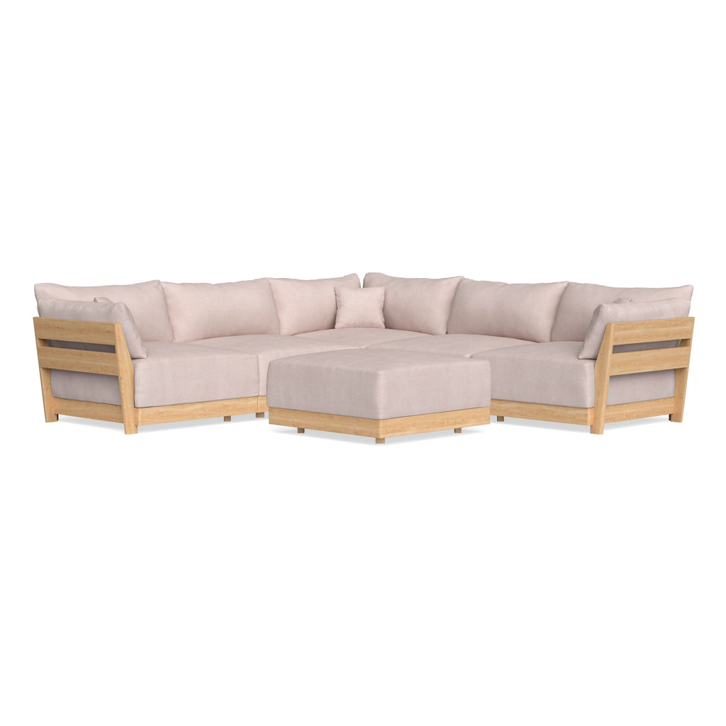 Modular Bondi Latte 5-Seater Corner Sectional + Ottoman in Blush | Classic Blend