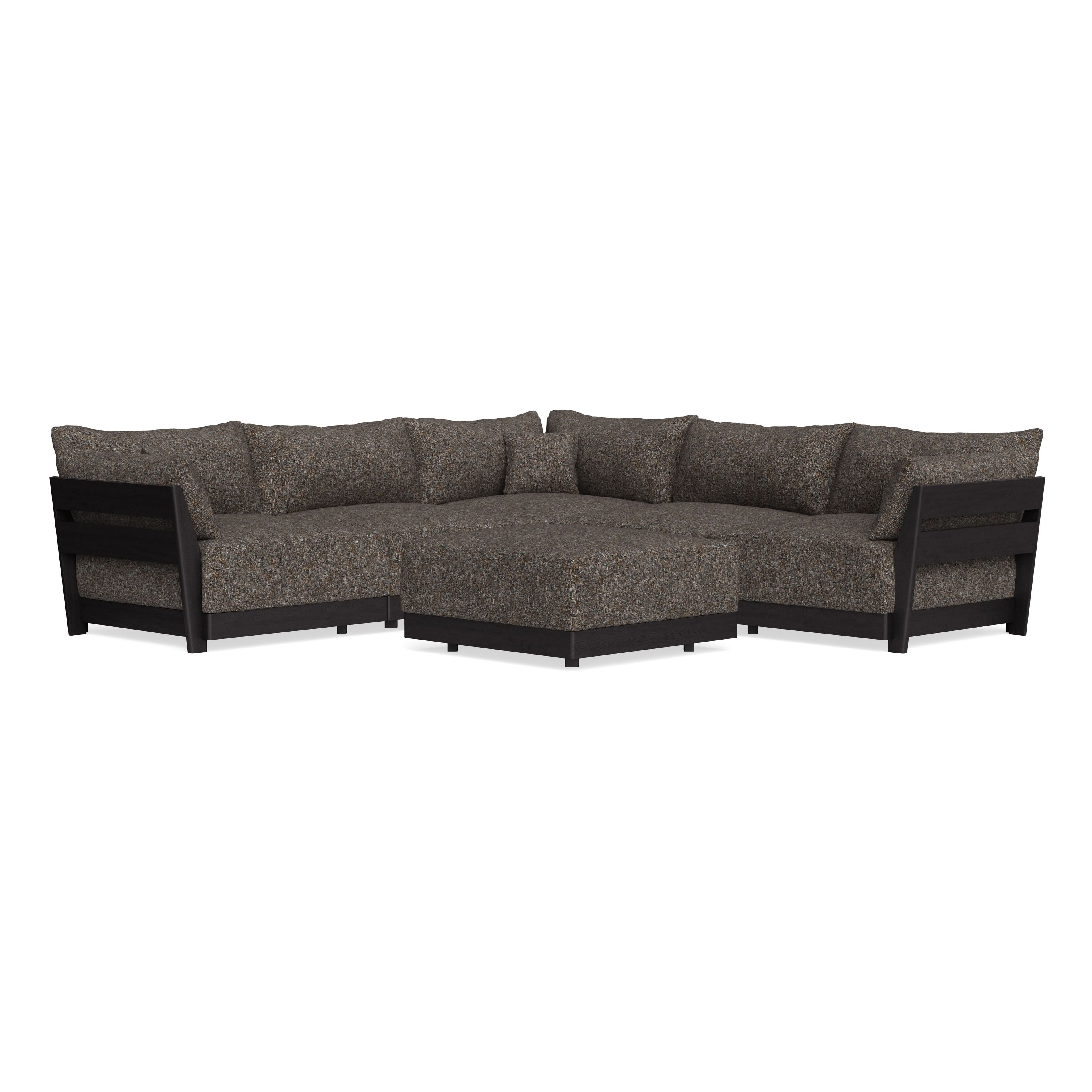 Modular Bondi Black 5-Seater Corner Sectional + Ottoman in Eclipse | Memory Foam Blend