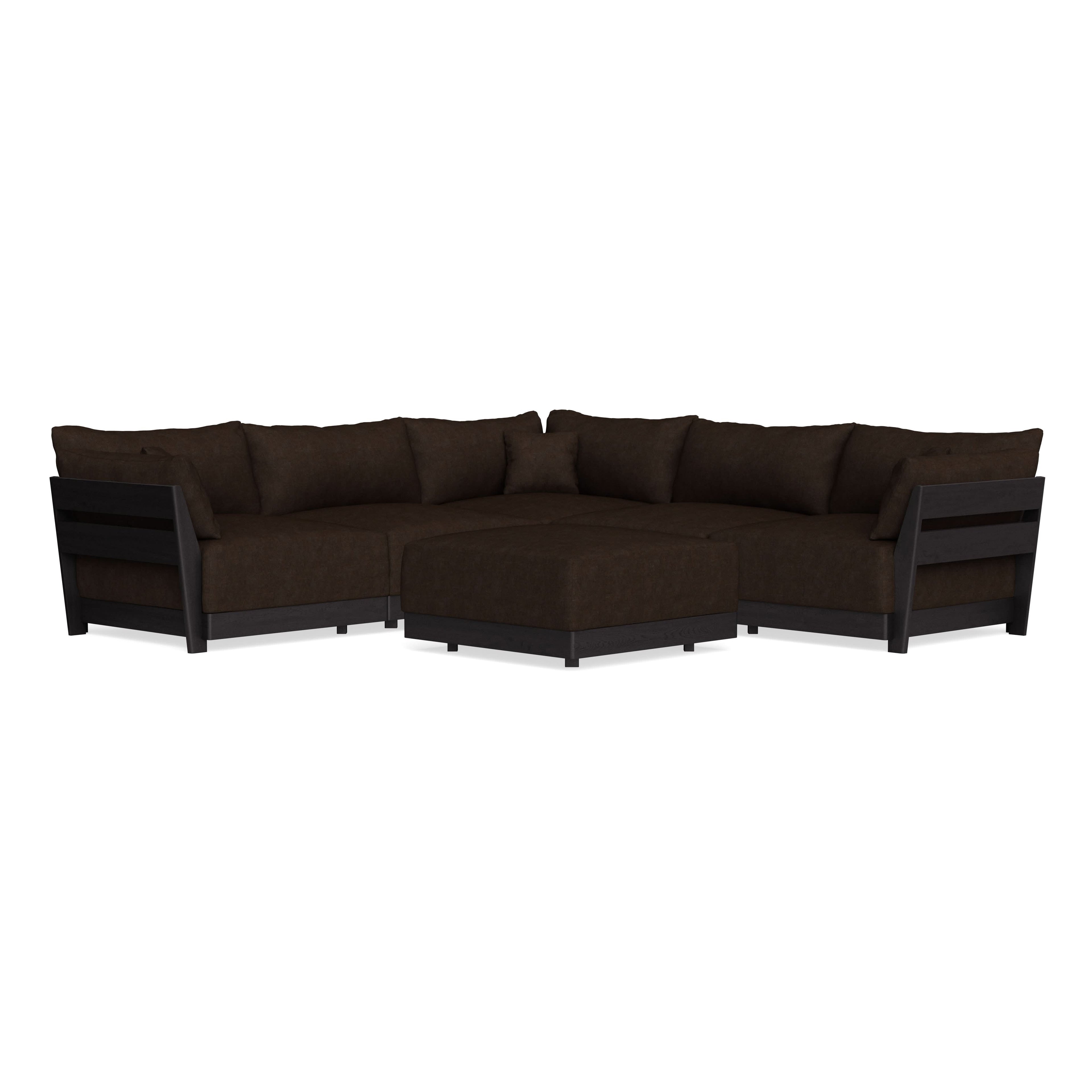 Modular Bondi Black 5-Seater Corner Sectional + Ottoman in Espresso | Classic Blend