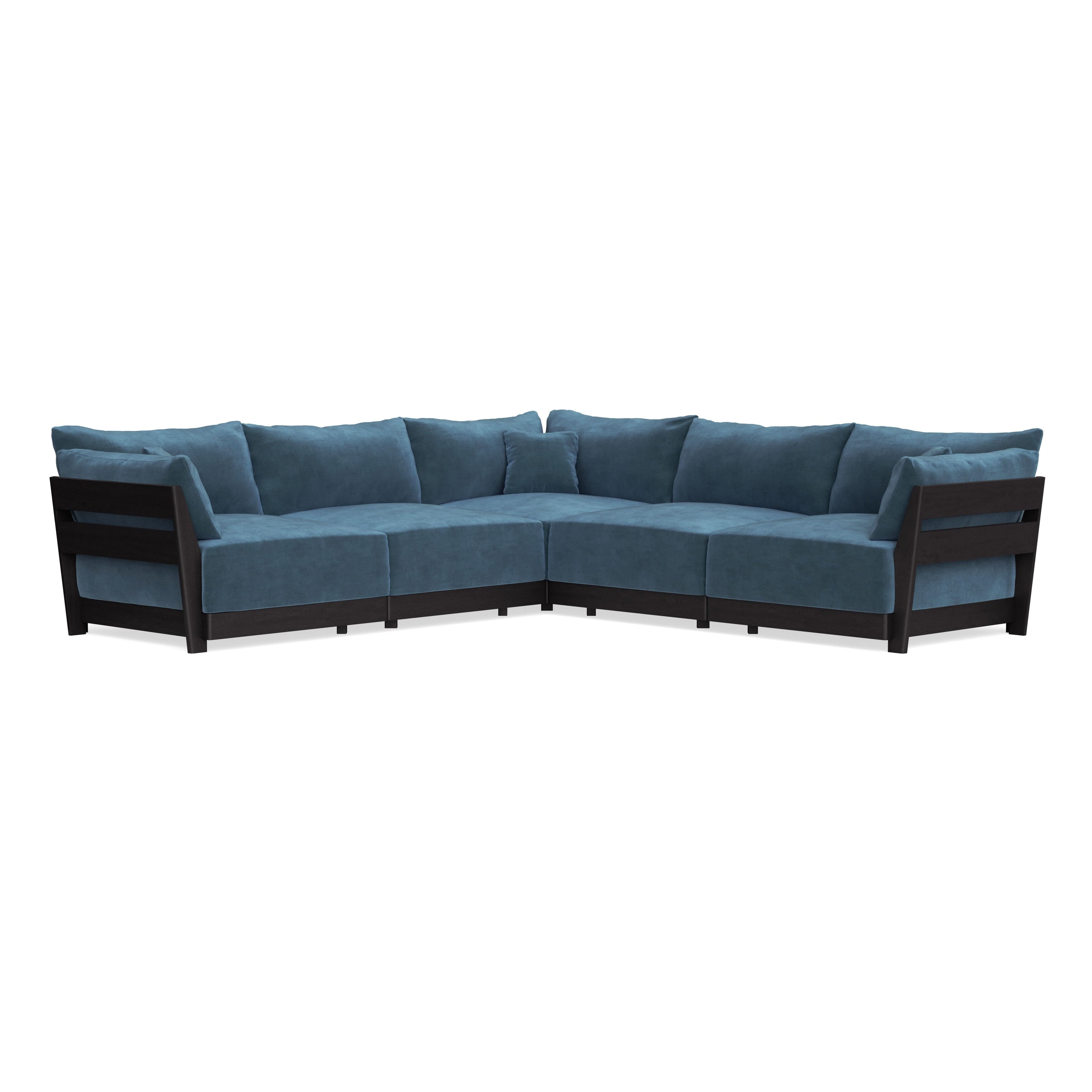 Modular Bondi Black 5-Seater Corner Sectional in Oxford Blue | Classic Blend