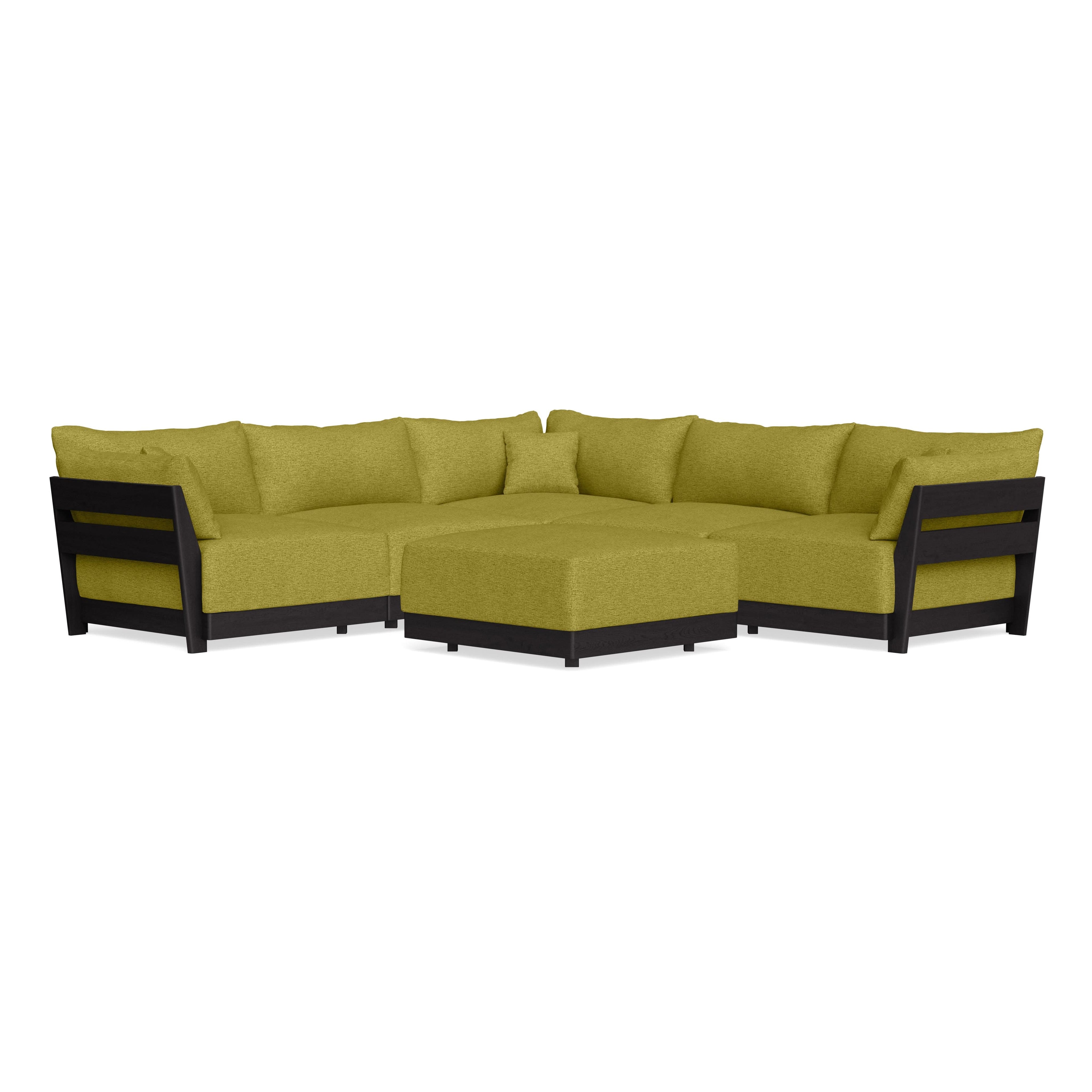 Modular Bondi Black 5-Seater Corner Sectional + Ottoman in Avocado | Classic Blend