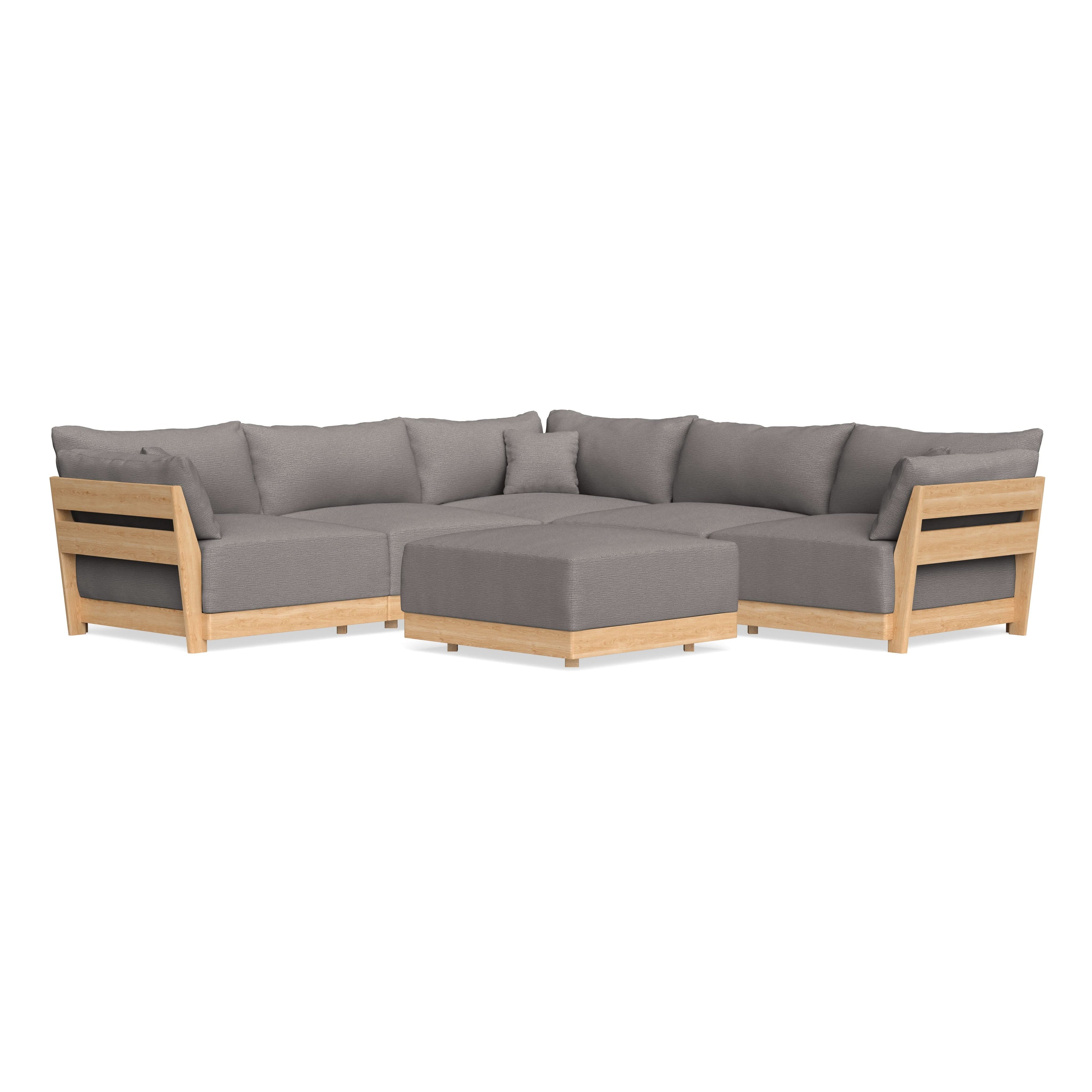 Modular Bondi Latte 5-Seater Corner Sectional + Ottoman in Cement | Classic Blend