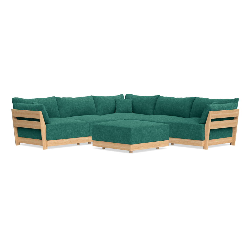 Modular Bondi Latte 5-Seater Corner Sectional + Ottoman in Jade Green | Classic Blend