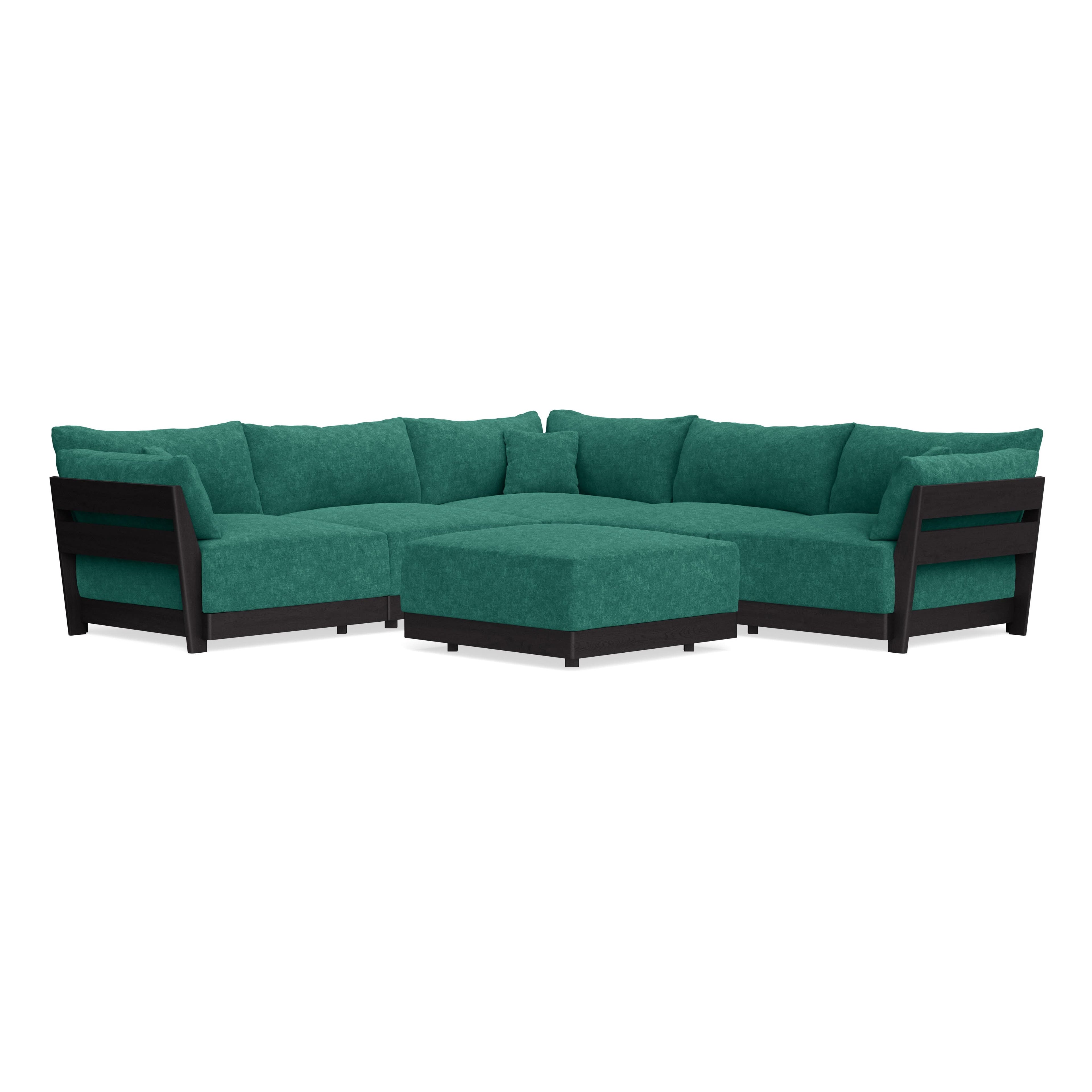 Modular Bondi Black 5-Seater Corner Sectional + Ottoman in Jade Green | Classic Blend