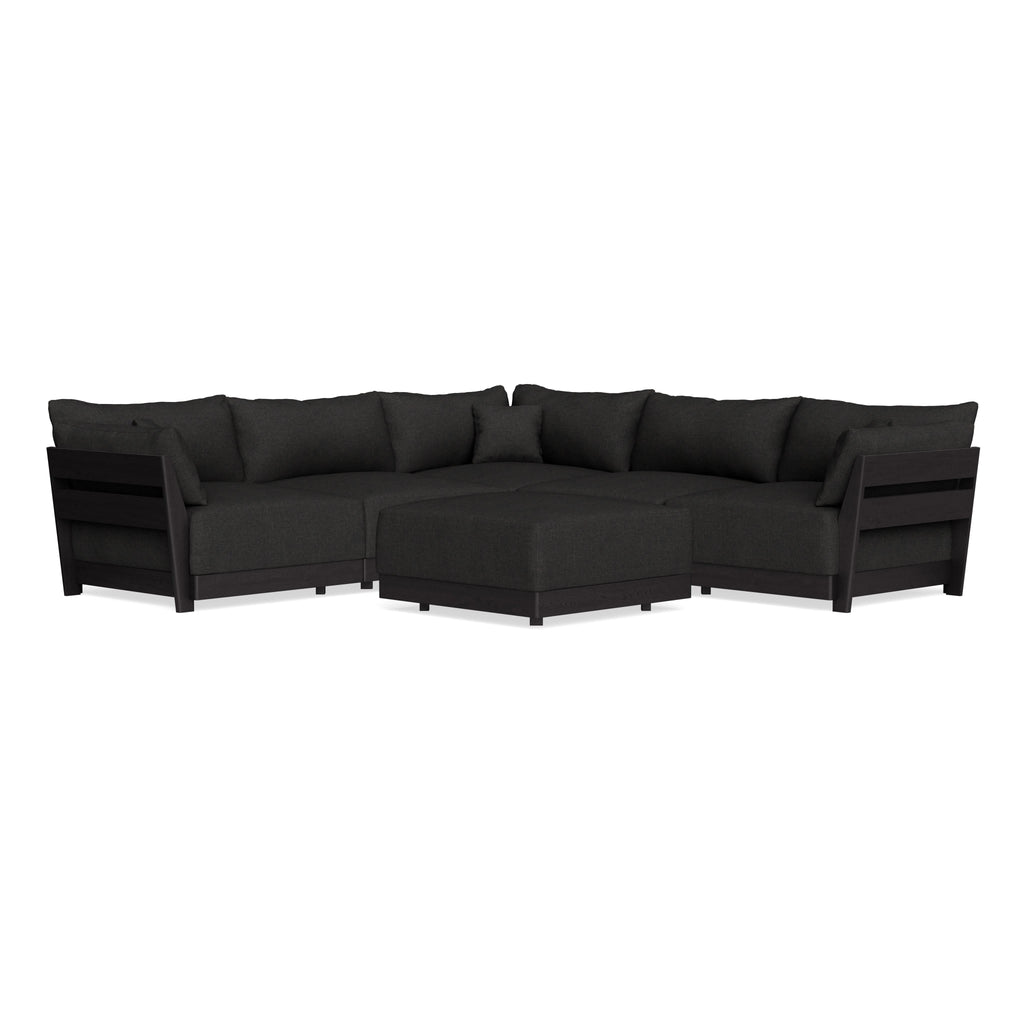 Modular Bondi Black 5-Seater Corner Sectional + Ottoman in Peppercorn | Memory Foam Blend