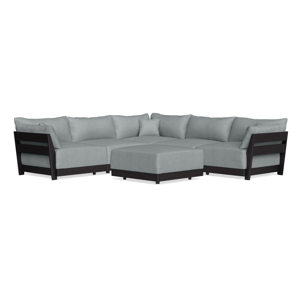 Modular Bondi Black 5-Seater Corner Sectional + Ottoman in Light Steel | Memory Foam Blend