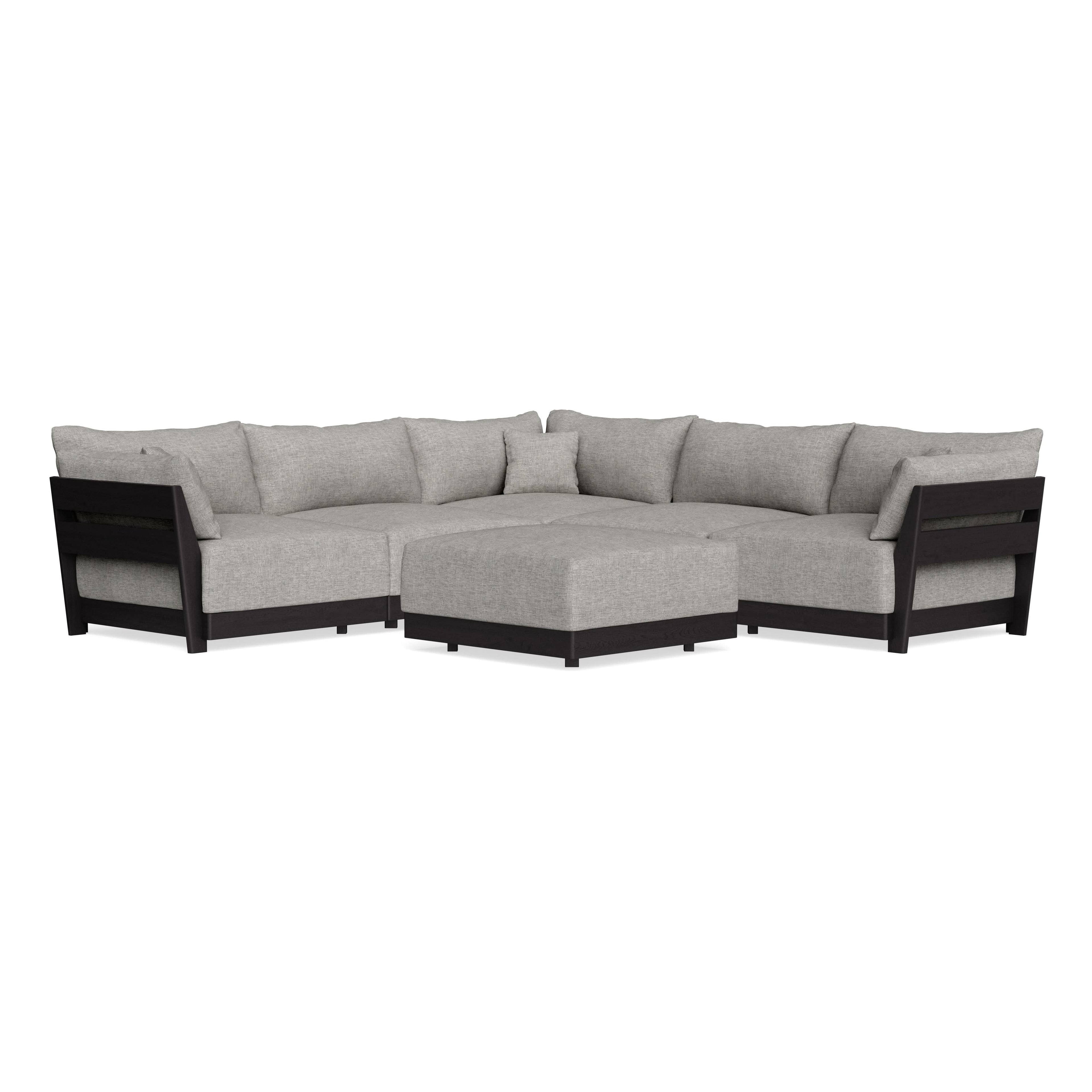 Modular Bondi Black 5-Seater Corner Sectional + Ottoman in Fog | Memory Foam Blend