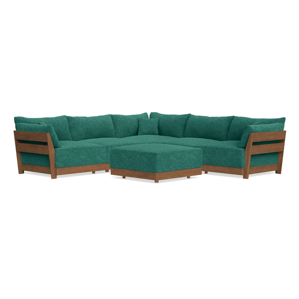 Modular Bondi Espresso 5-Seater Corner Sectional + Ottoman in Jade Green | Classic Blend
