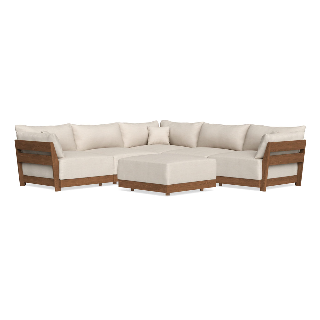 Modular Bondi Espresso 5-Seater Corner Sectional + Ottoman in Seashell | Classic Blend