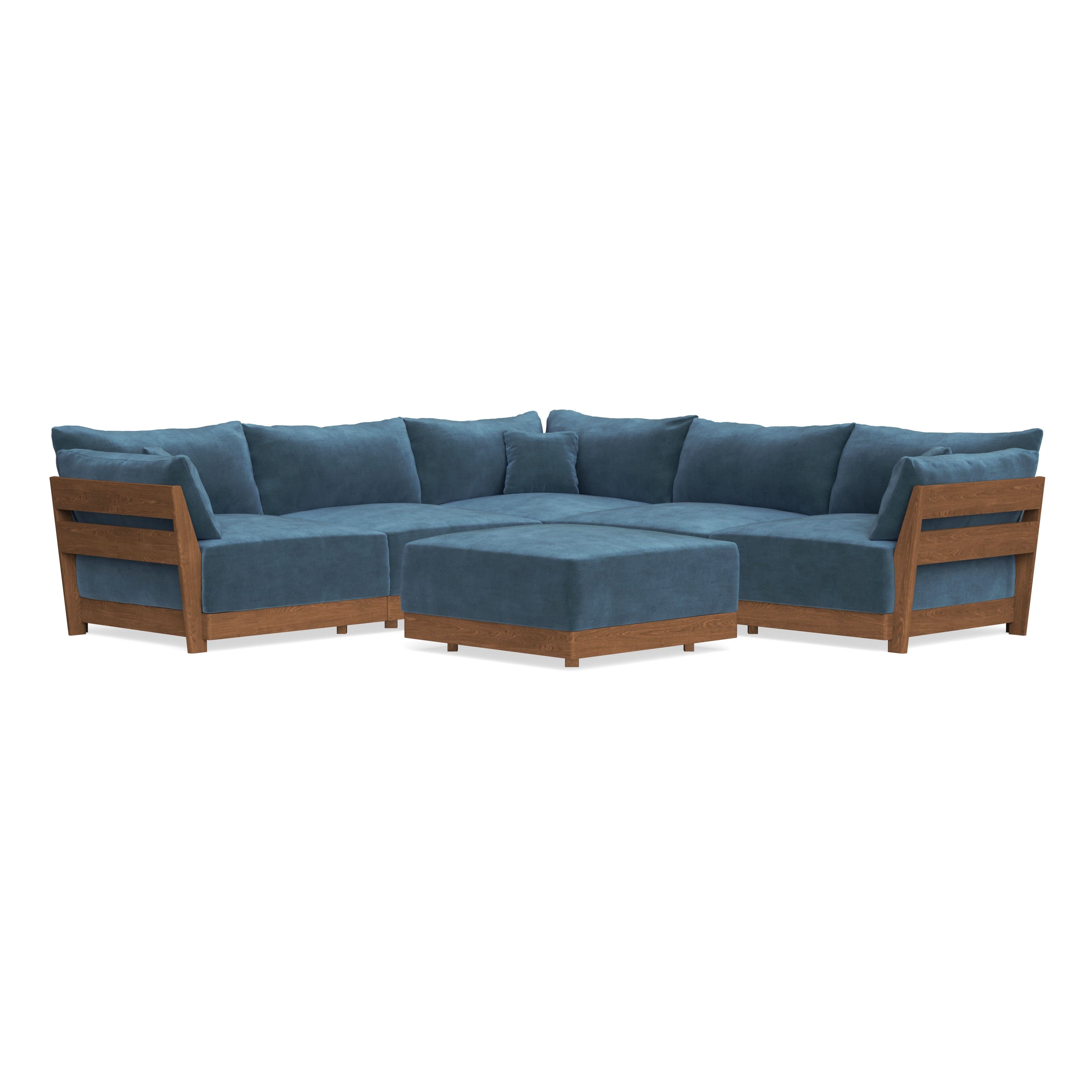 Modular Bondi Espresso 5-Seater Corner Sectional + Ottoman in Oxford Blue | Memory Foam Blend