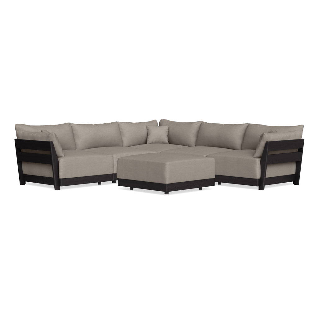 Modular Bondi Black 5-Seater Corner Sectional + Ottoman in Cinder Gray | Classic Blend
