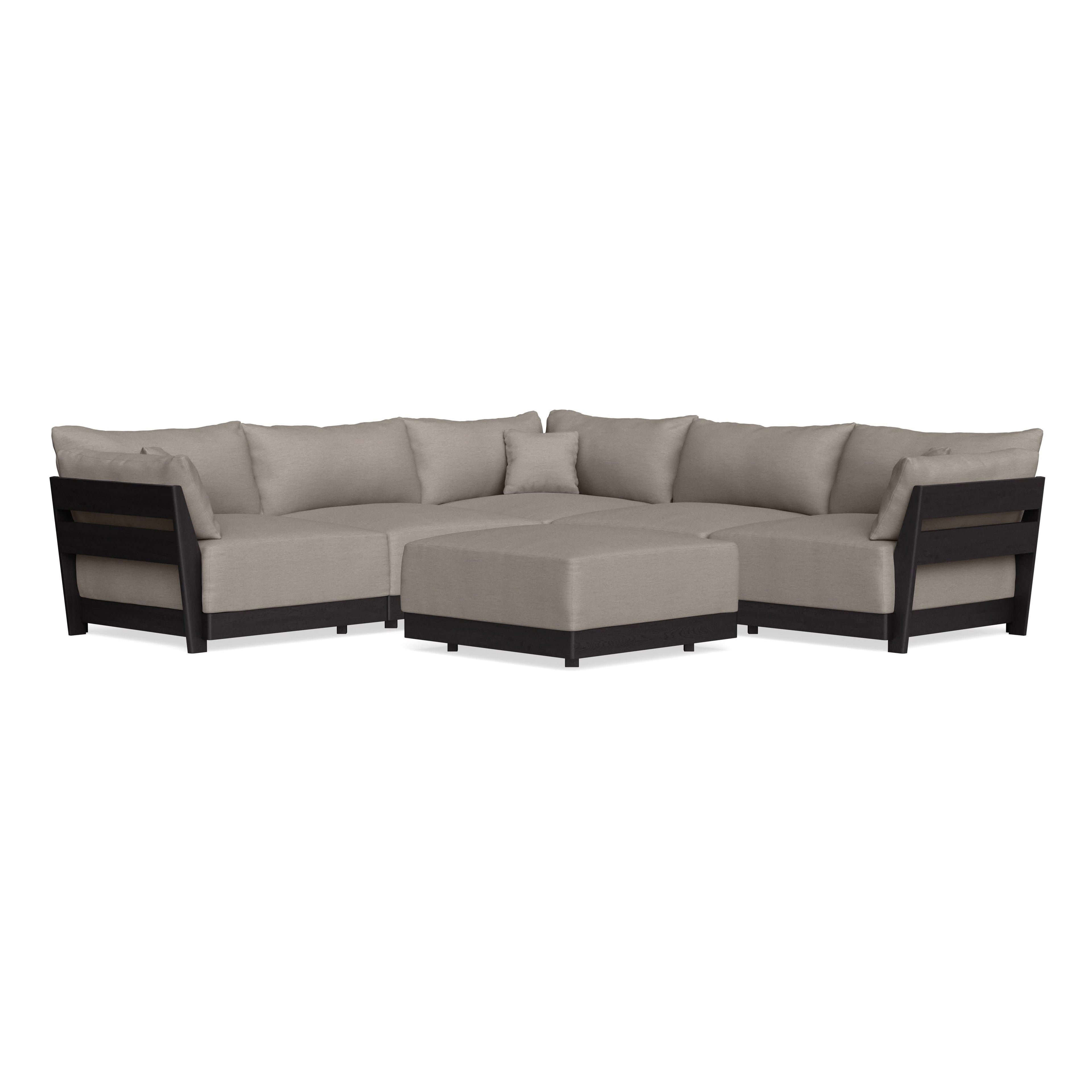 Modular Bondi Black 5-Seater Corner Sectional + Ottoman in Cinder Gray | Classic Blend