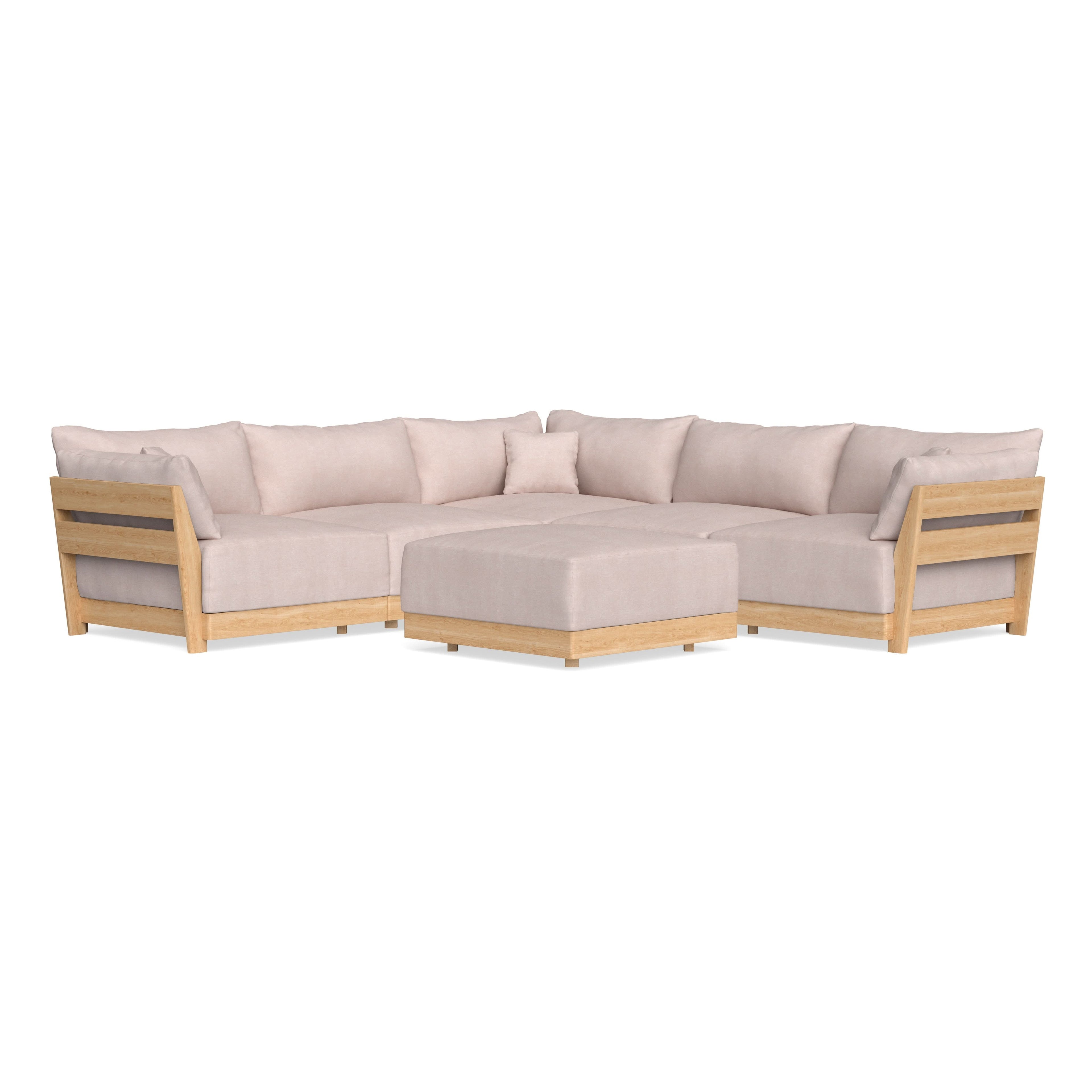 Modular Bondi Latte 5-Seater Corner Sectional + Ottoman in Blush | Memory Foam Blend